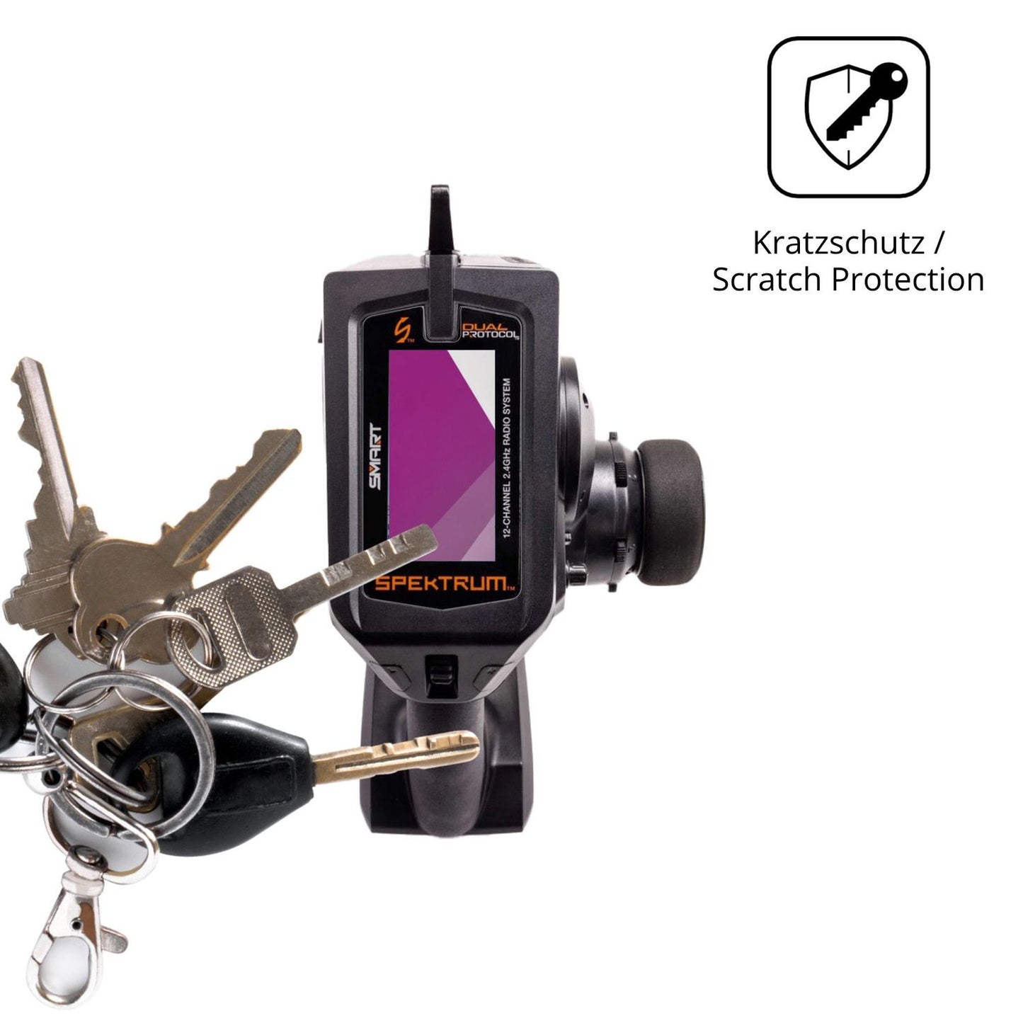 Schutz gegen Kratzer auf dem Spektrum DX Pro Plus Glas durch Schlüssel oder Ähnliches