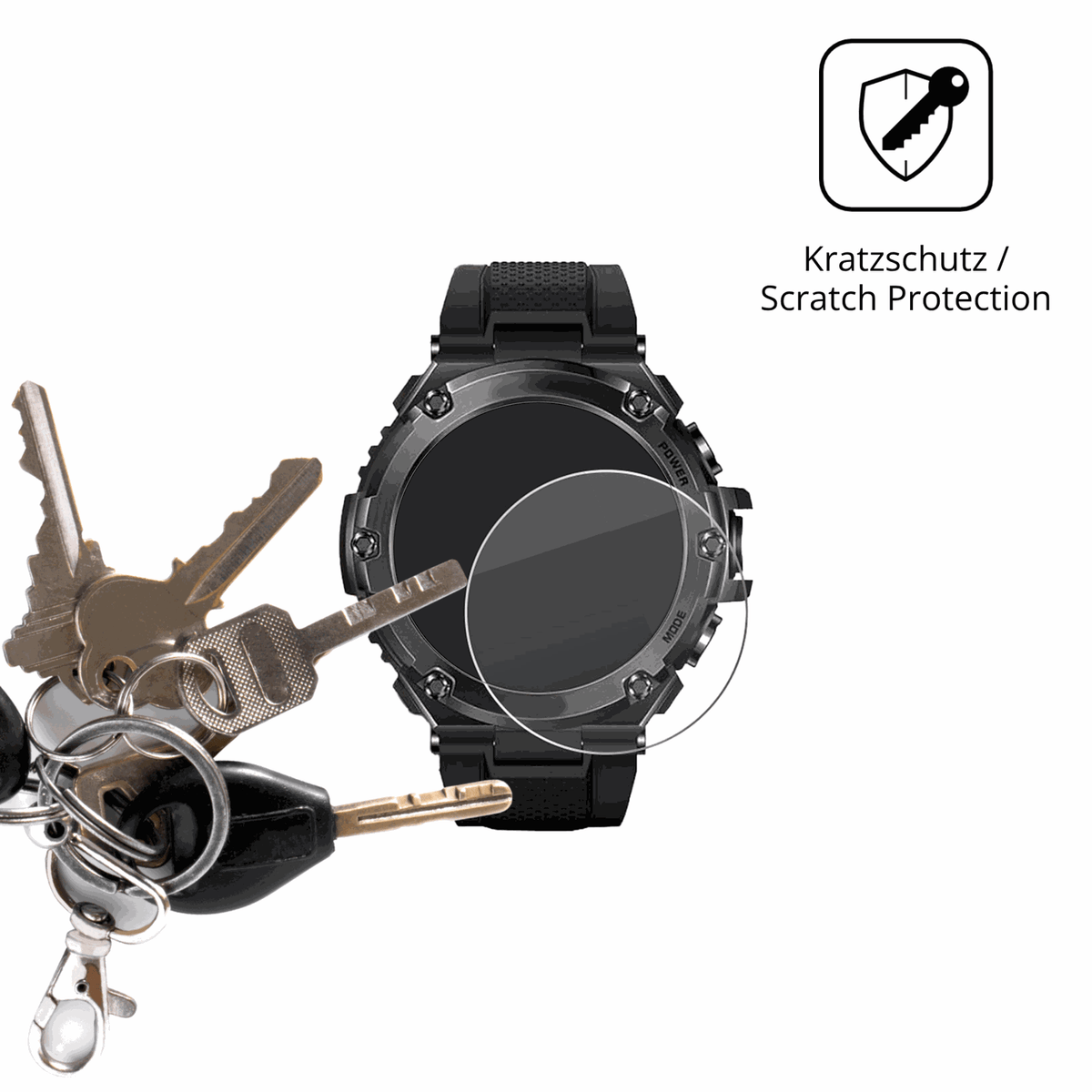 Schutz gegen Kratzer auf dem Stahlgear Titan Pro Glas durch Schl�ssel oder �hnliches
