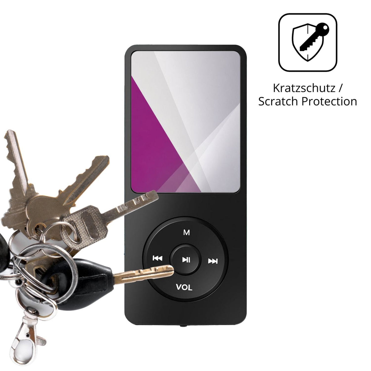 Schutz gegen Kratzer auf dem Tarswesi BFQ-LCT01 MP3-Player Glas durch Schlüssel oder Ähnliches