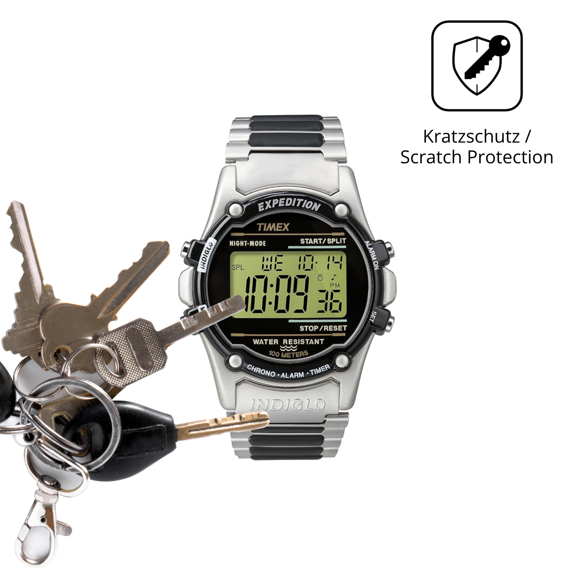 Schutz gegen Kratzer auf dem Timex Expedition Atlantis Glas durch Schlüssel oder Ähnliches