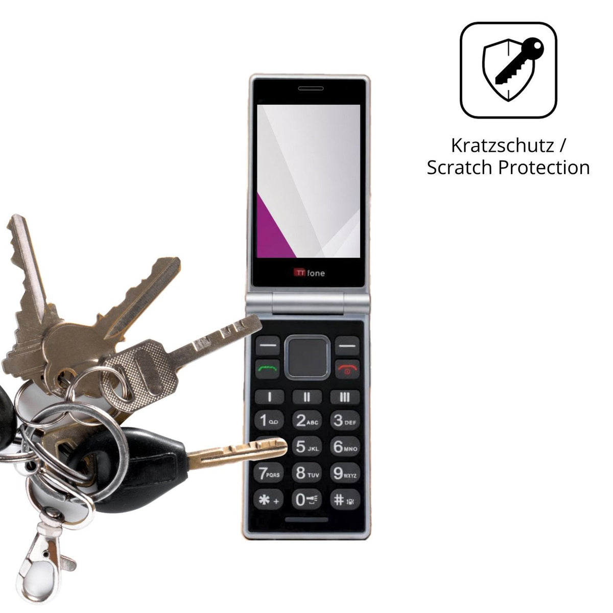 Schutz gegen Kratzer auf dem TTfone TT990 4G Glas durch Schlüssel oder Ähnliches