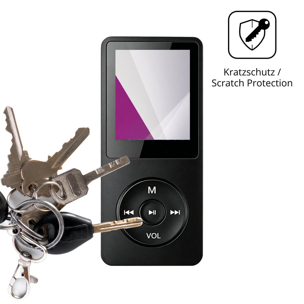 Schutz gegen Kratzer auf dem Witfoam SHD151 MP3-Player Glas durch Schlüssel oder Ähnliches
