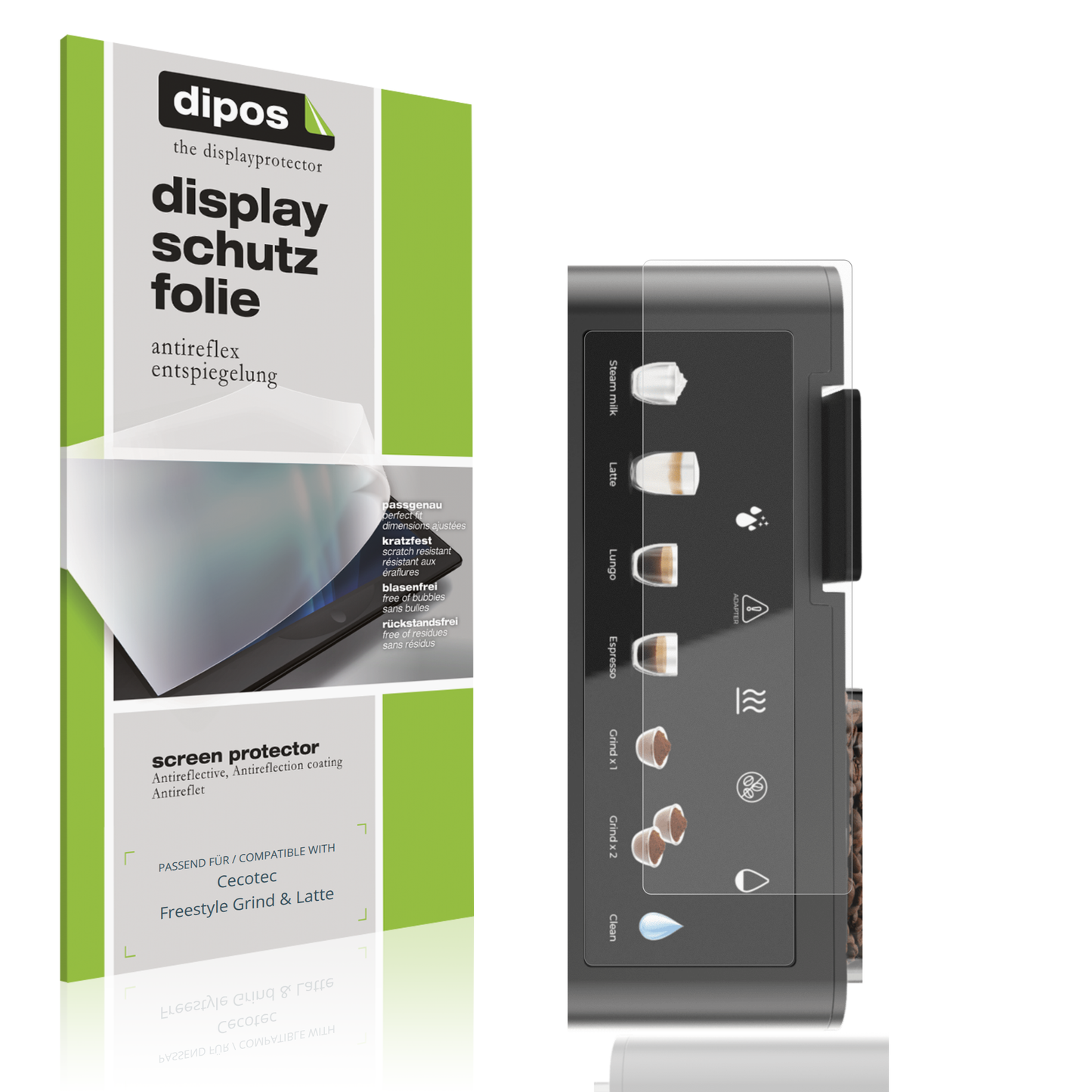 Matte Displayschutzfolie von dipos passend für Cecotec Freestyle Grind &amp; Latte, präziser Zuschnitt und blasenfrei montiert