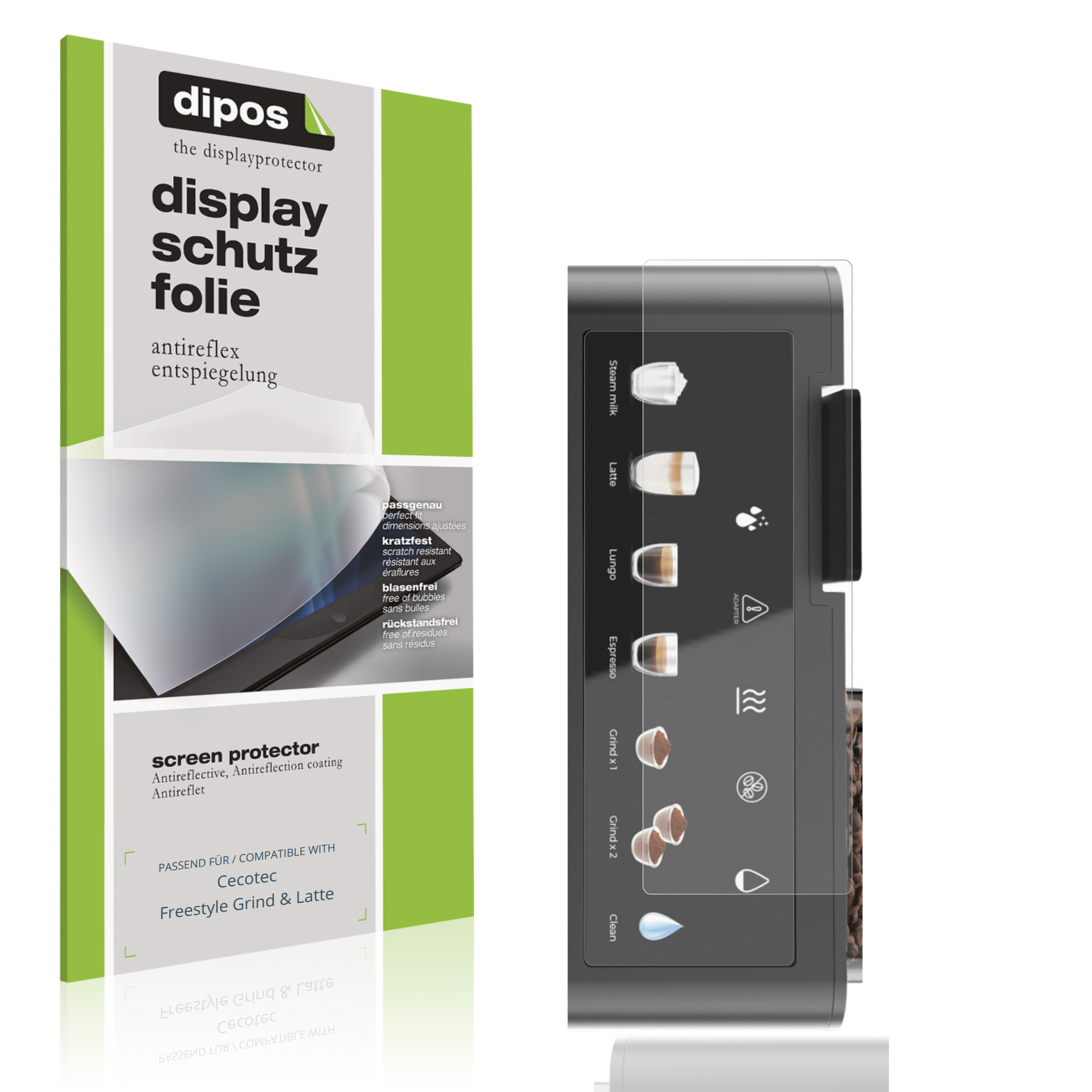 Matte Displayschutzfolie von dipos passend für Cecotec Freestyle Grind &amp; Latte, präziser Zuschnitt und blasenfrei montiert