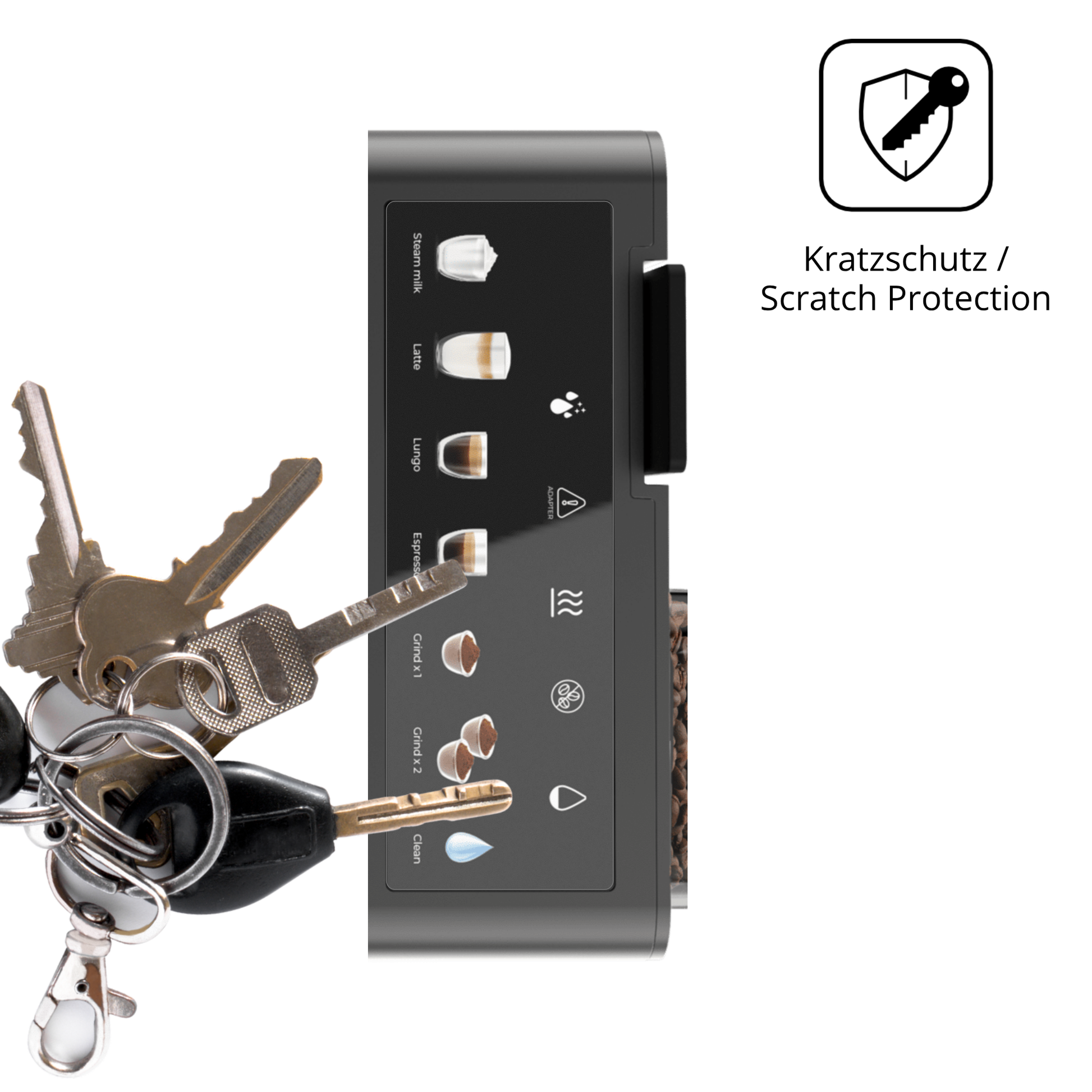 Schutz gegen Kratzer auf dem Cecotec Freestyle Grind &amp; Latte Glas durch Schlüssel oder Ähnliches