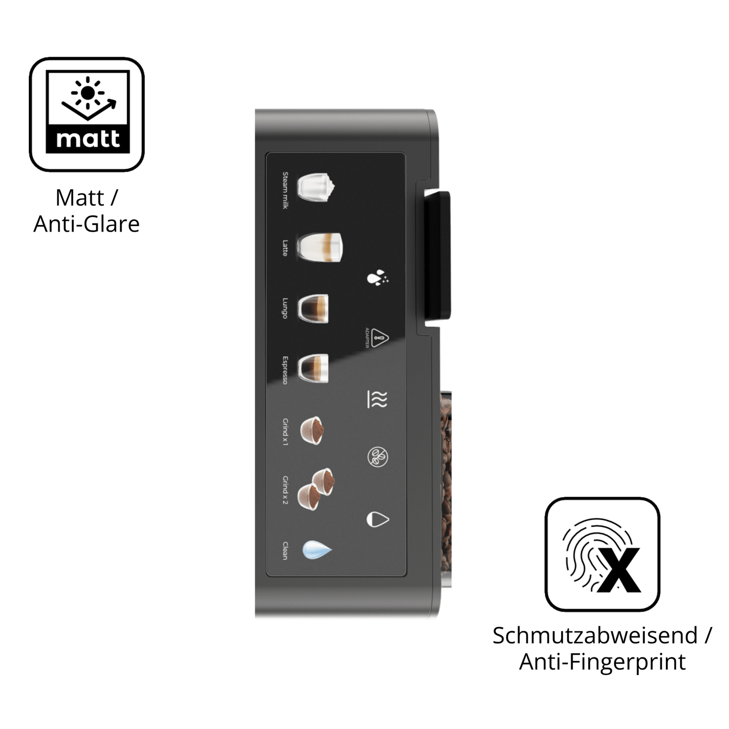 Dünne und entspiegelnde Folie passend zugeschnitten für Cecotec Freestyle Grind &amp; Latte