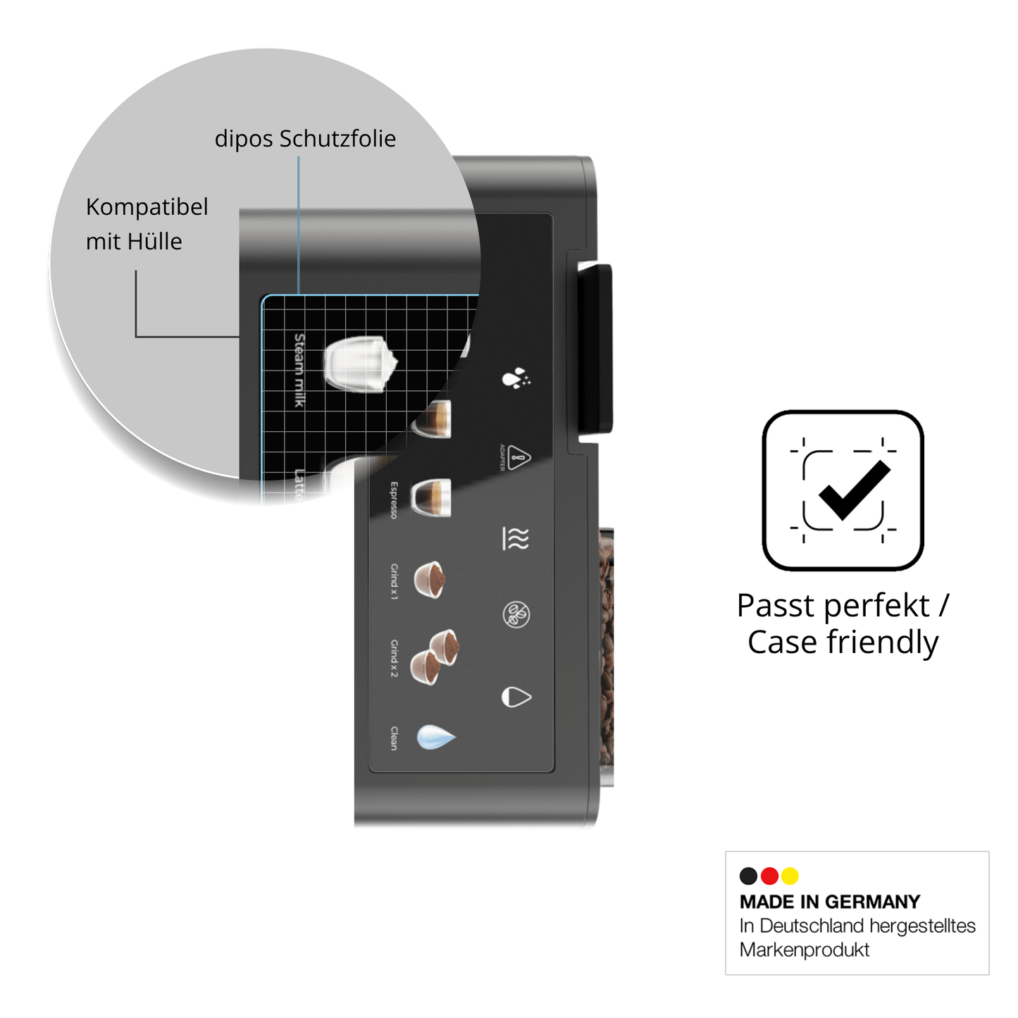 Schutzfolie mit optimaler Passform, zur Verwendung mit Hüllen geeignet