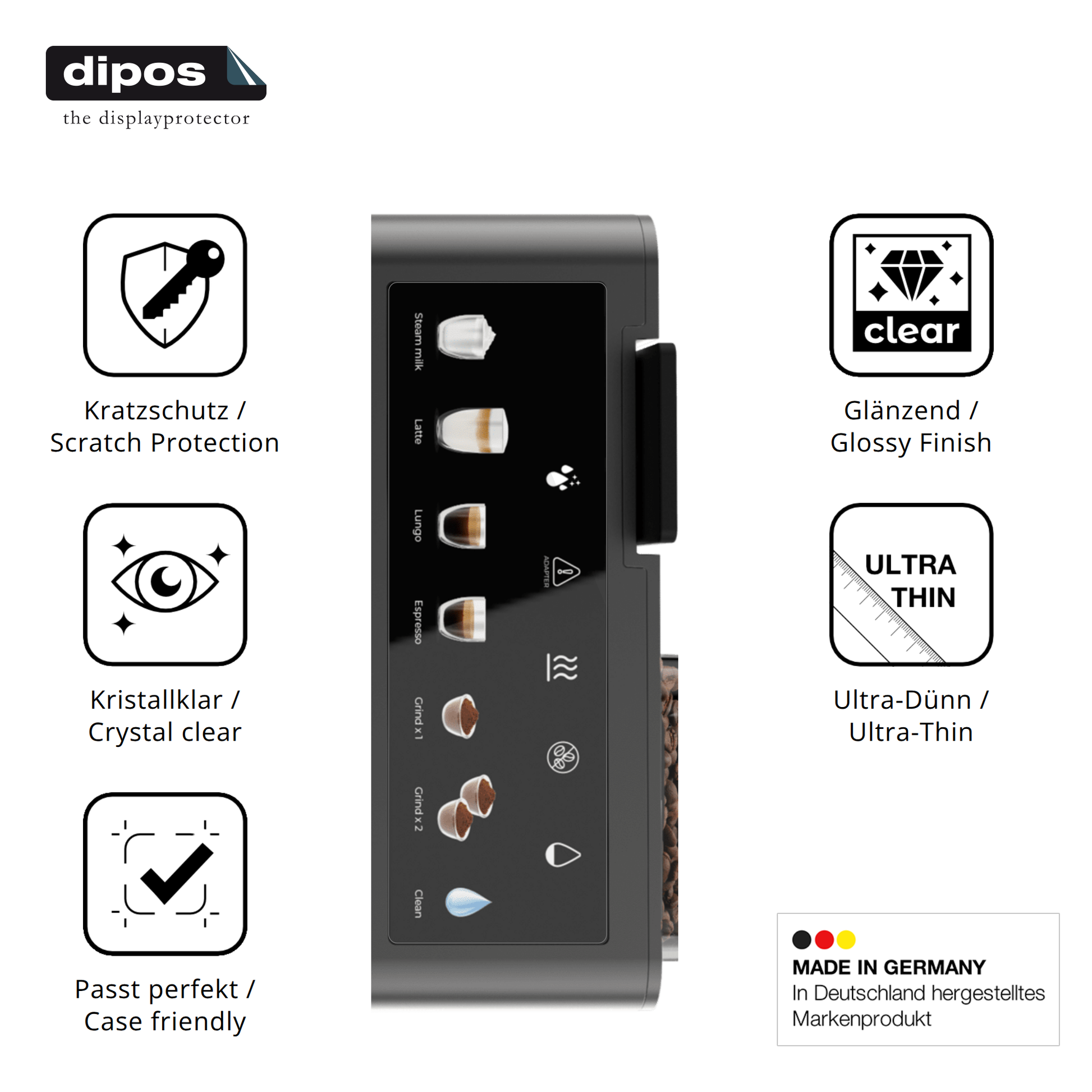Displayschutz hergestellt in Deutschland, höchste Qualität made in Germany