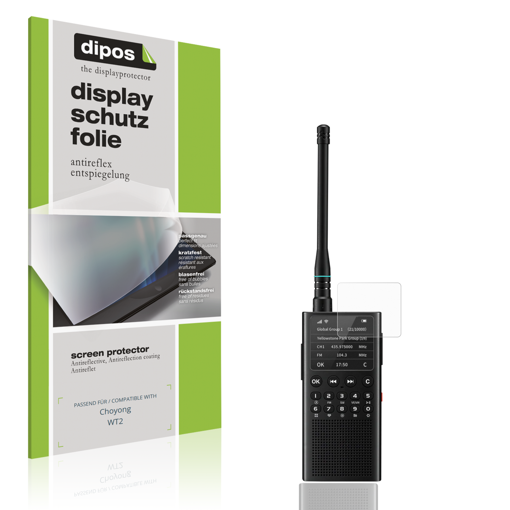 Matte Displayschutzfolie von dipos passend für Choyong WT2, präziser Zuschnitt und blasenfrei montiert