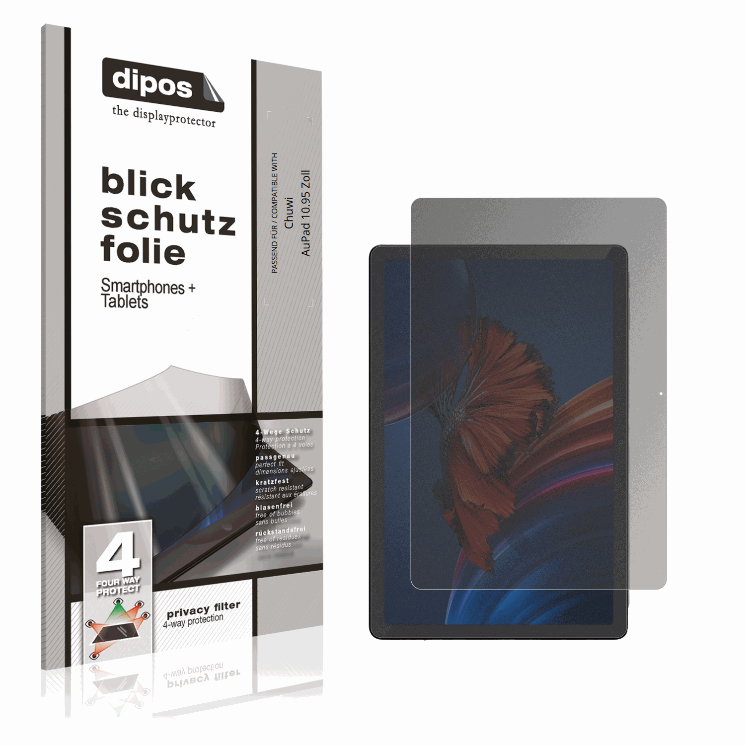 Blickschutzfolie von dipos passend für Chuwi AuPad 10.95 Zoll, präziser Zuschnitt und blasenfrei montiert