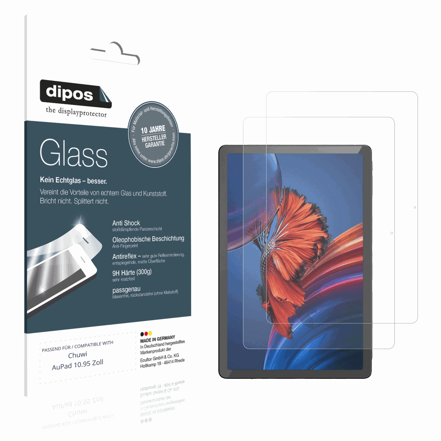 Matte Displayschutzfolie von dipos passend für Chuwi AuPad 10.95 Zoll, 9H kratzfest und blasenfrei montiert