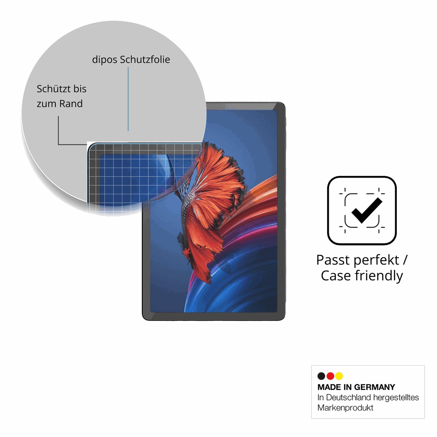 Schutzglasfolie mit optimaler Passform, zur Verwendung mit Hüllen geeignet