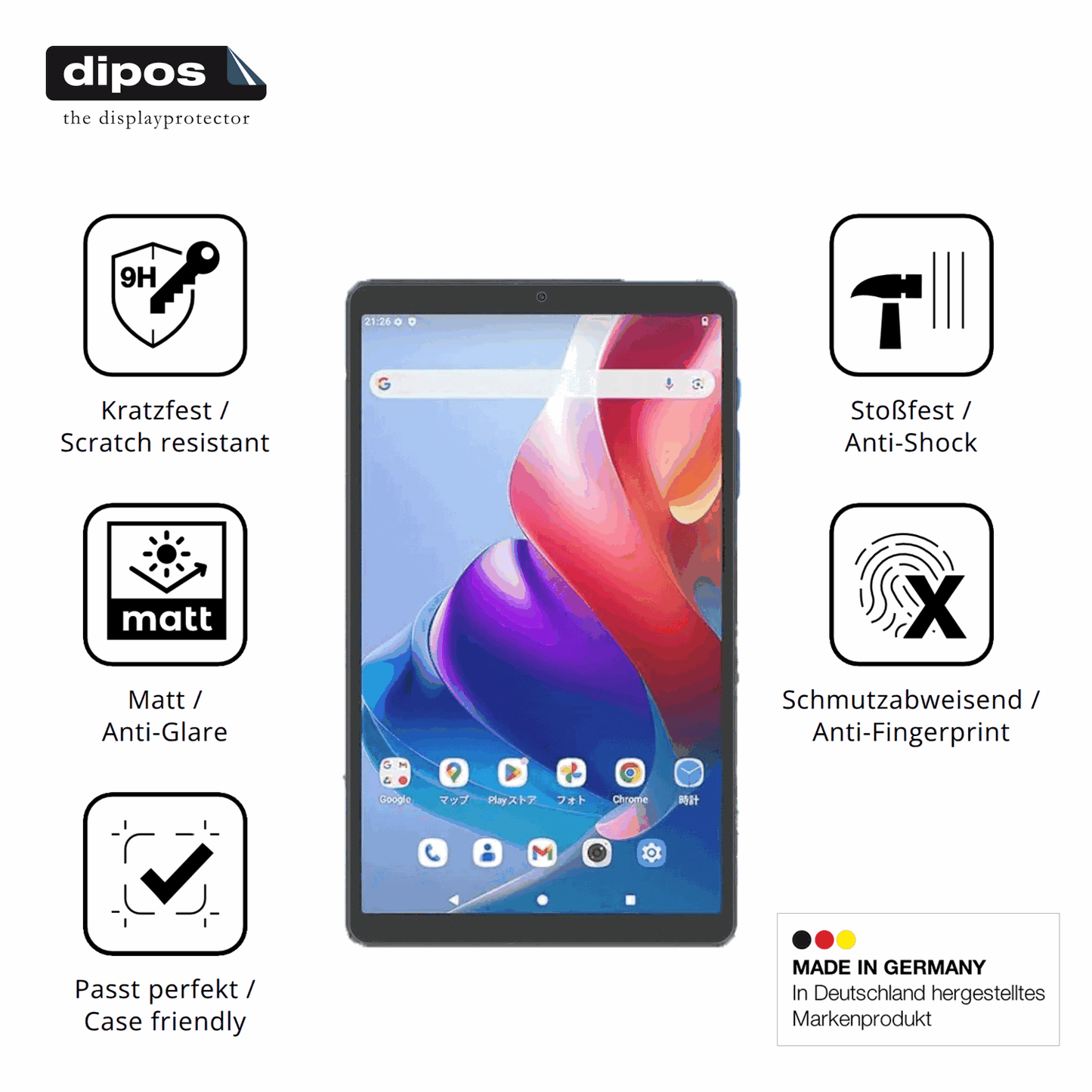 Displayschutz hergestellt in Deutschland, höchste Qualität made in Germany