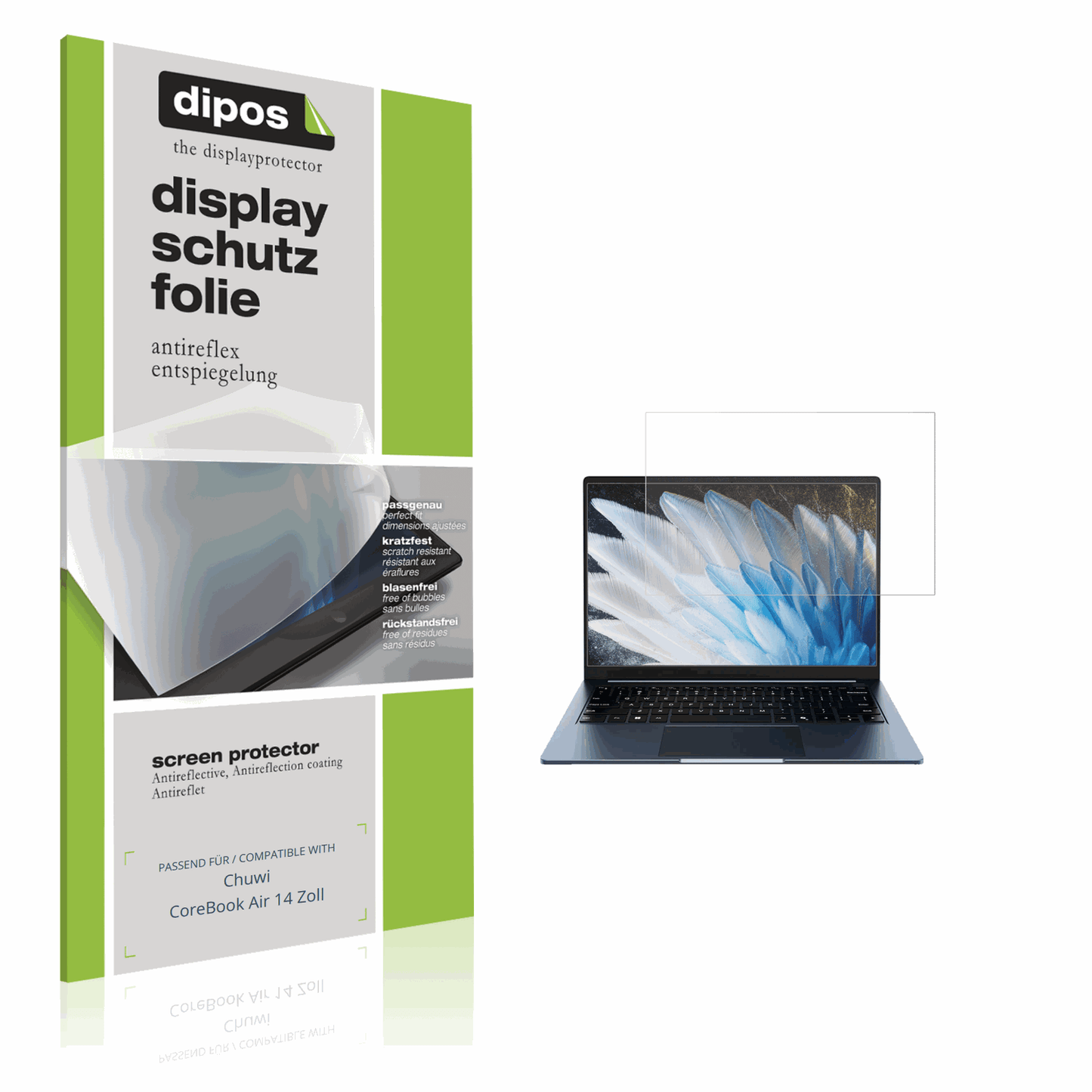 Matte Displayschutzfolie von dipos passend für Chuwi CoreBook Air 14 Zoll, präziser Zuschnitt und blasenfrei montiert