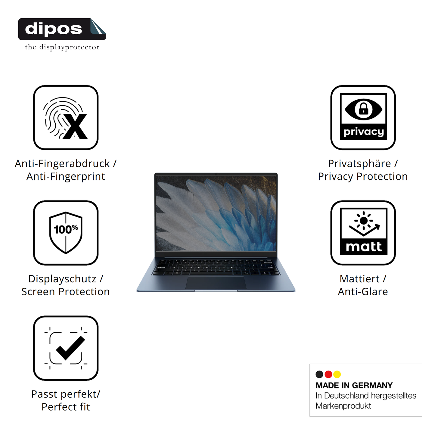Privatsphäre-Schutz durch Sichtschutz-Folie passend zugeschnitten für Chuwi CoreBook Air 14 Zoll