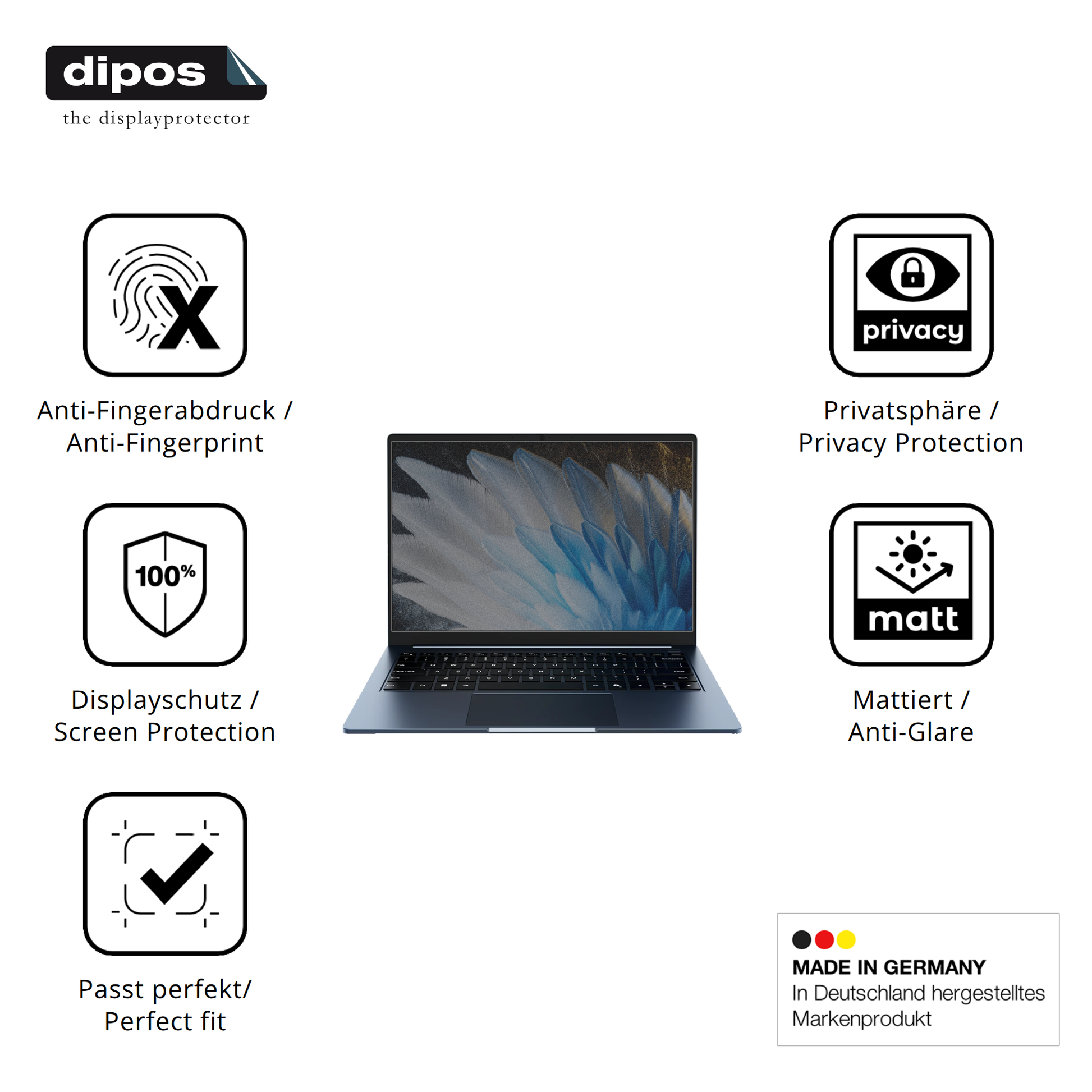 Privatsphäre-Schutz durch Sichtschutz-Folie passend zugeschnitten für Chuwi CoreBook Air 14 Zoll