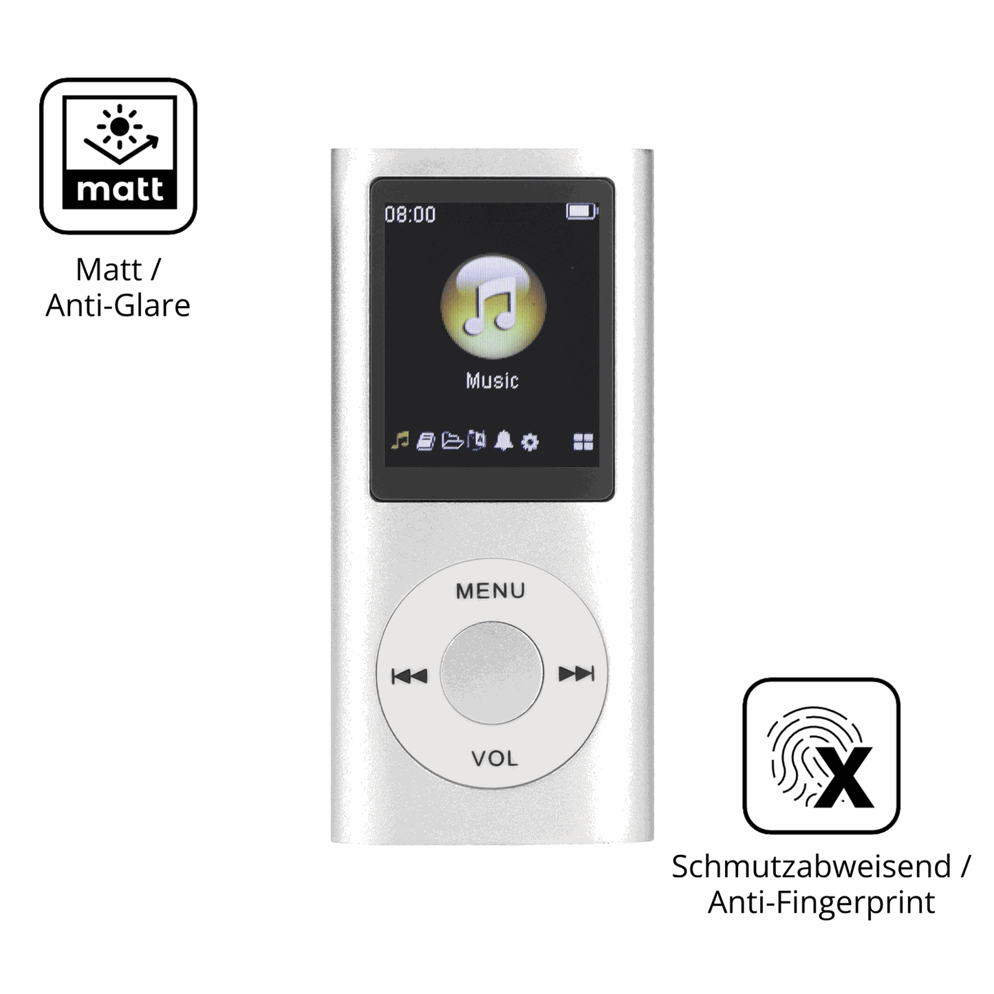 Dünne und entspiegelnde Folie passend zugeschnitten für ciciglow MP3-Player