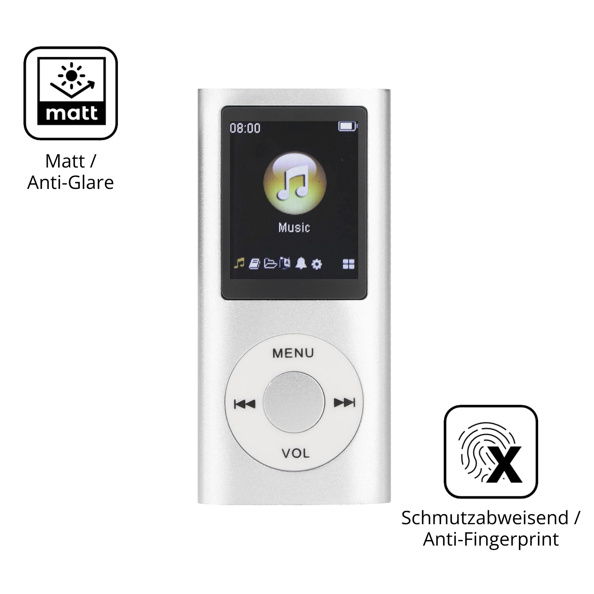 Dünne und entspiegelnde Folie passend zugeschnitten für ciciglow MP3-Player