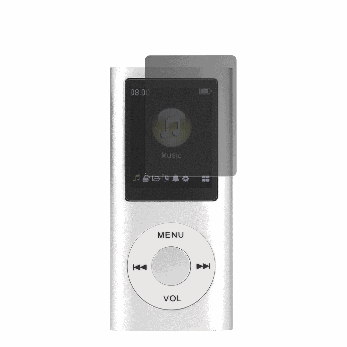 ciciglowMP3-Player mit aufgebrachtem dipos Displayschutz, der seitliche Einblicke blockiert