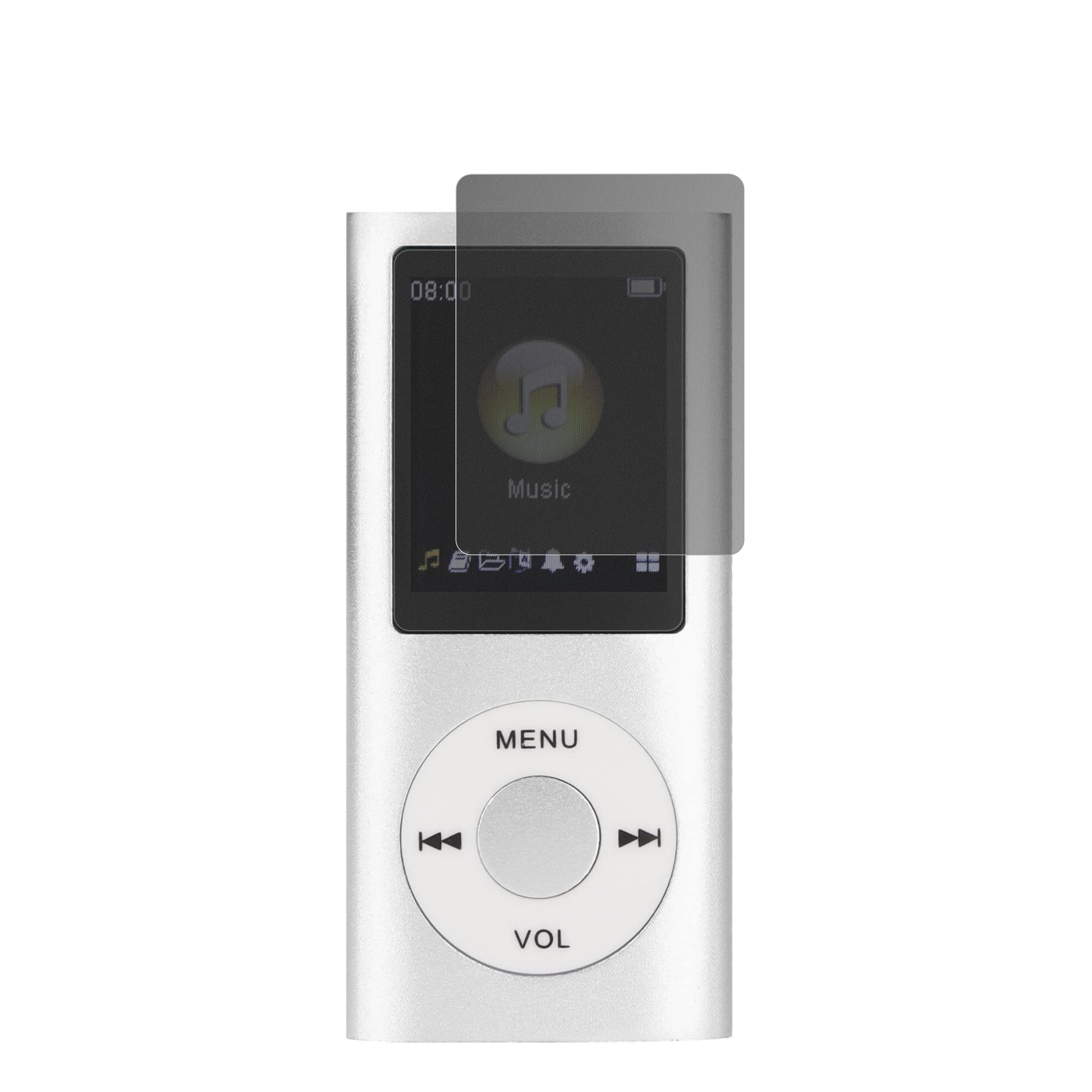 ciciglowMP3-Player mit aufgebrachtem dipos Displayschutz, der seitliche Einblicke blockiert
