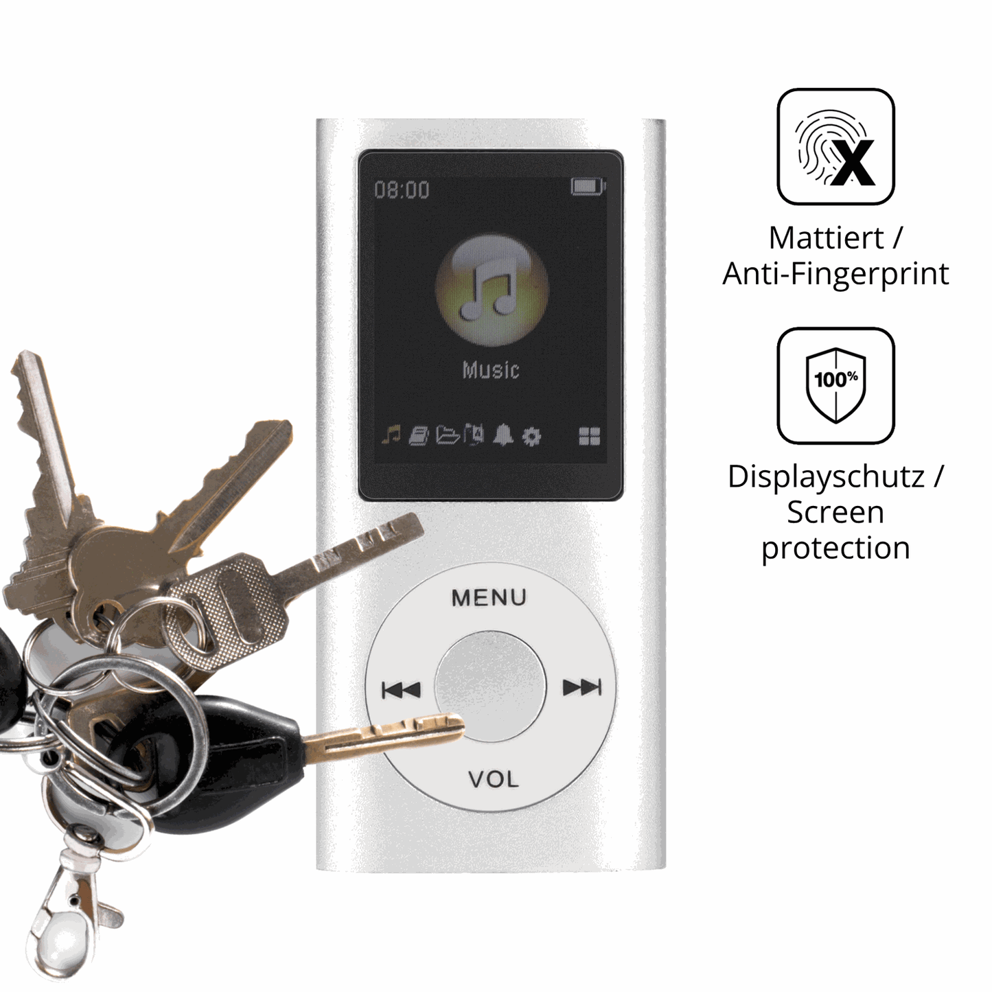 dipos Displayschutz für ciciglow MP3-Player, mattierte Oberfläche, Blickschutzfilter und perfekter Passform