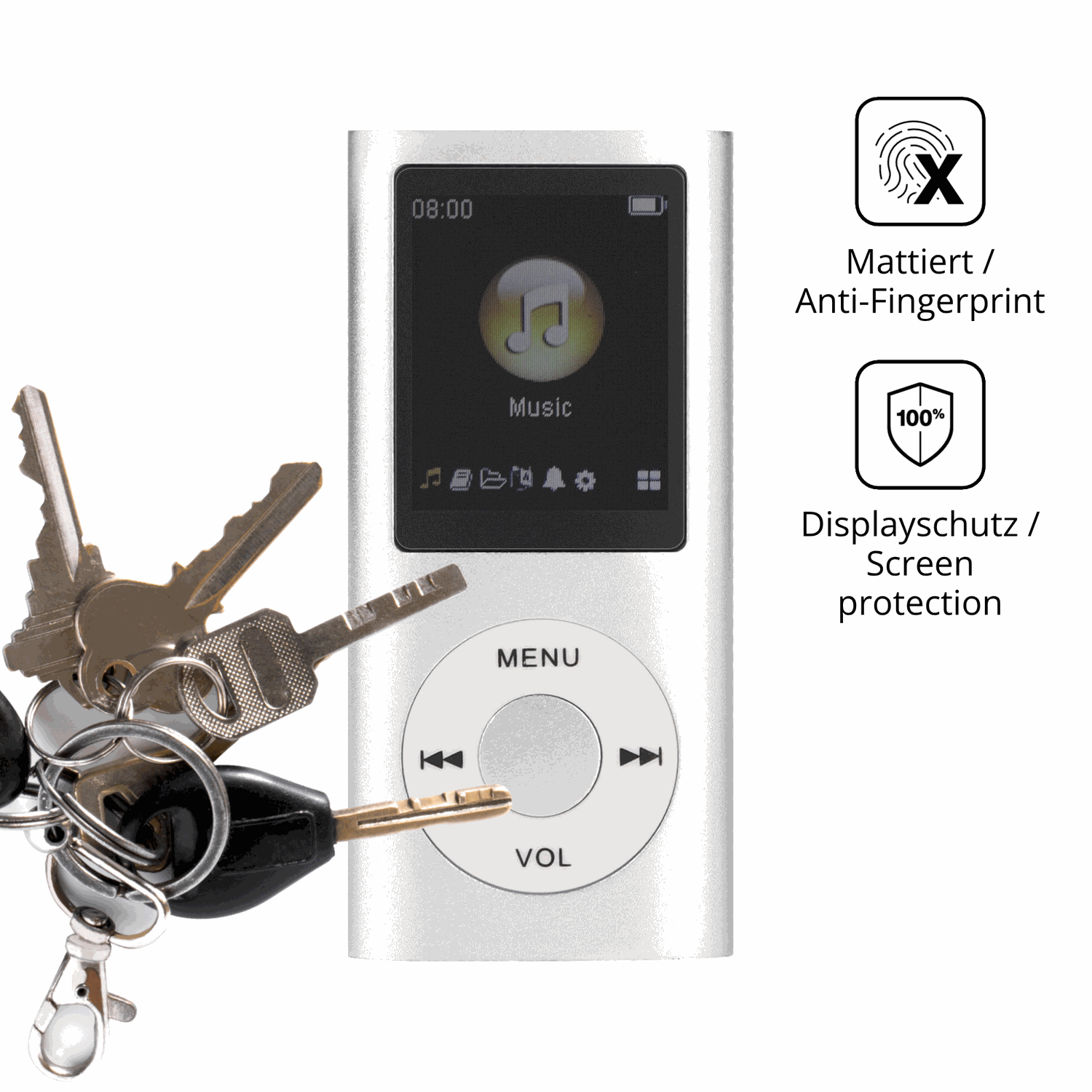 dipos Displayschutz für ciciglow MP3-Player, mattierte Oberfläche, Blickschutzfilter und perfekter Passform