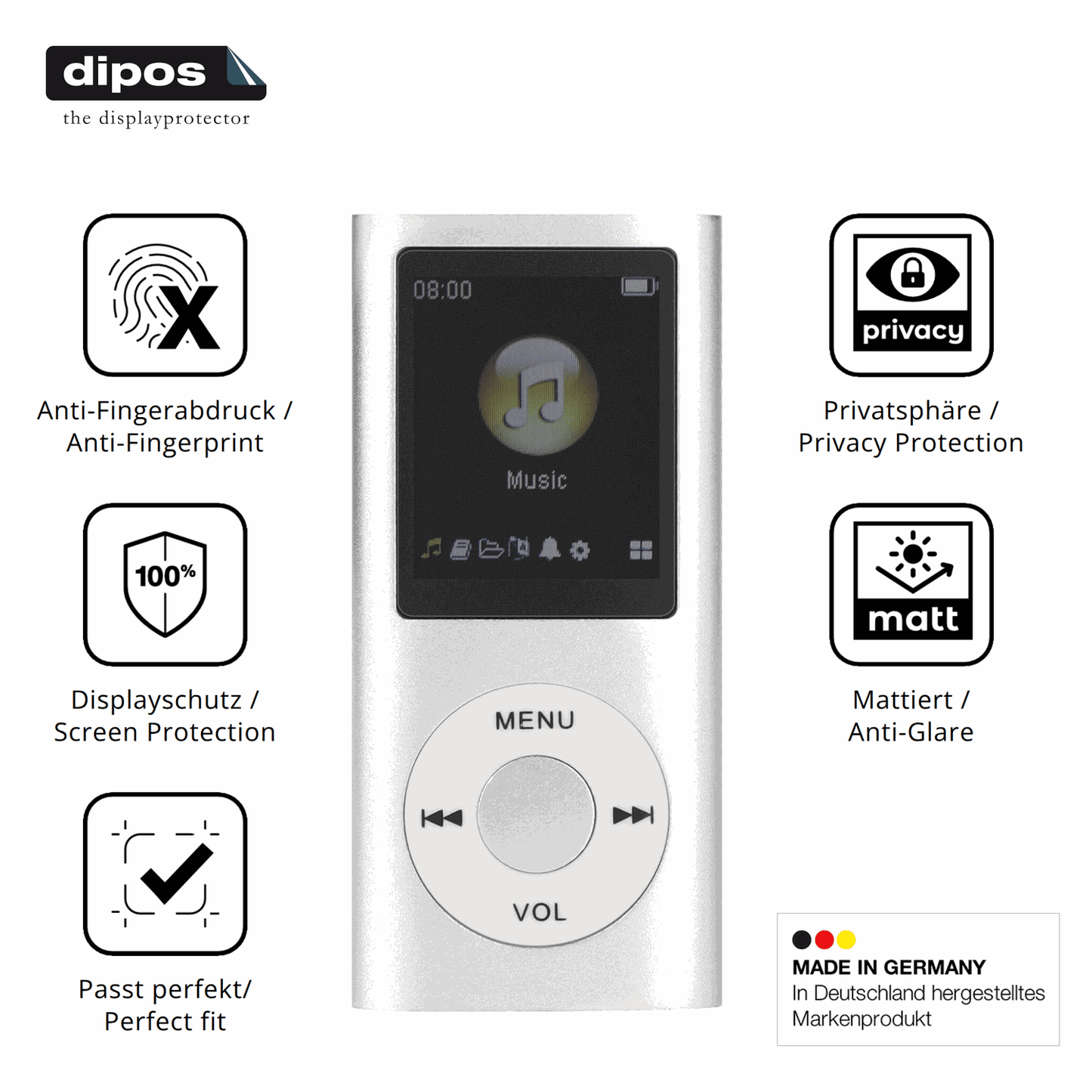 Privatsphäre-Schutz durch Sichtschutz-Folie passend zugeschnitten für ciciglow MP3-Player