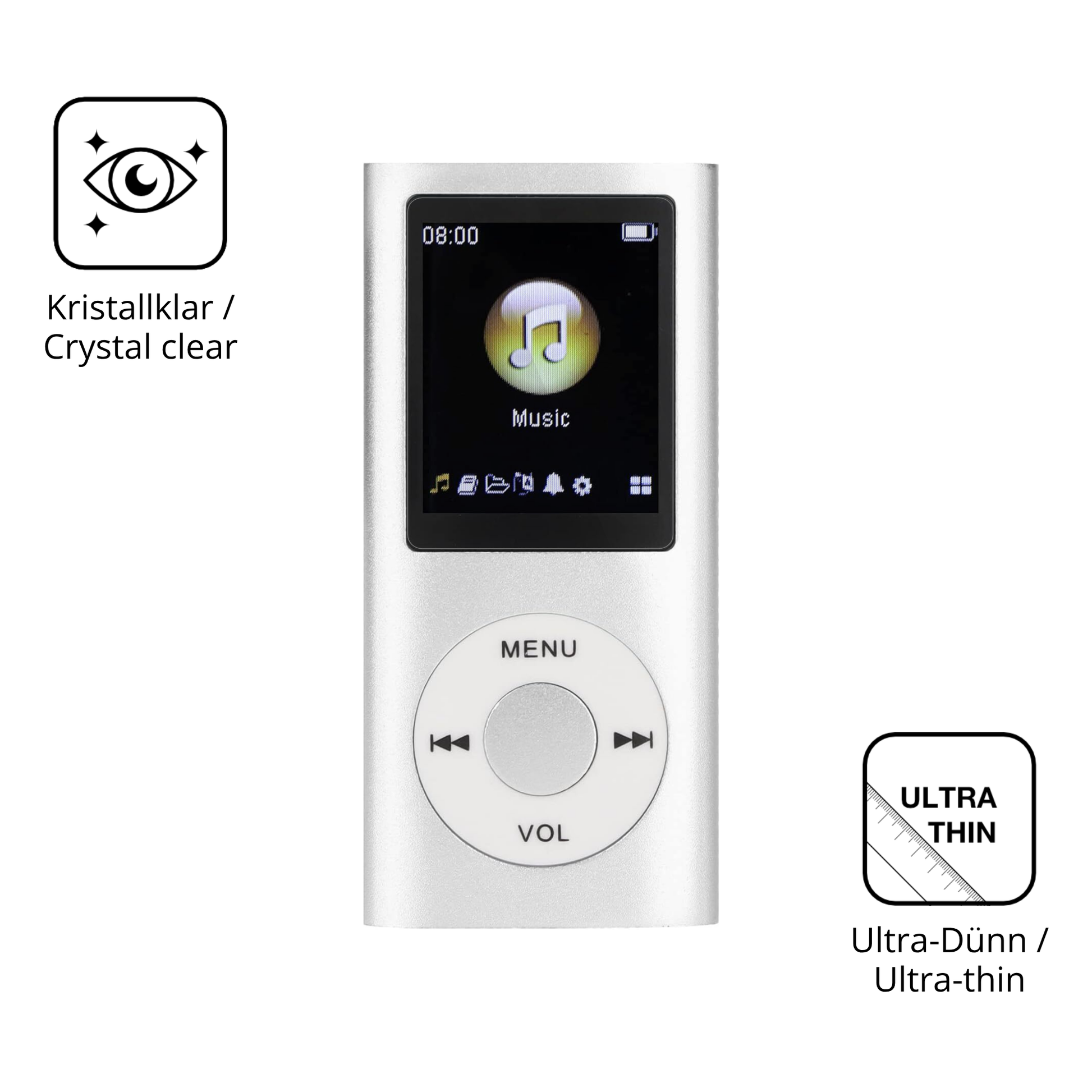 Dünne und klare Folie passend zugeschnitten für ciciglow MP3-Player