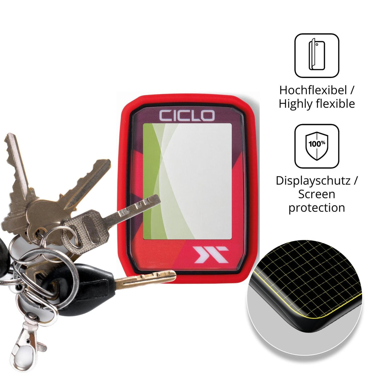 dipos Displayschutz für Ciclosport Protos 105, transparente Oberfläche, perfekte Passform auch für die Rundungen