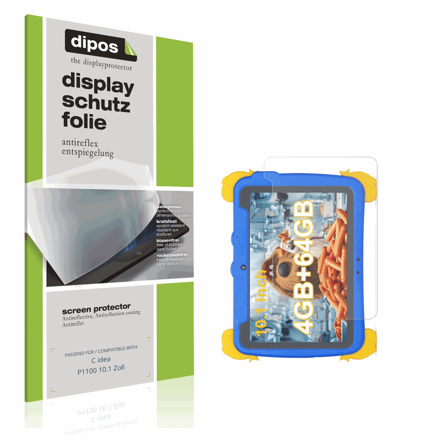Matte Displayschutzfolie von dipos passend für C idea P1100 10.1 Zoll, präziser Zuschnitt und blasenfrei montiert