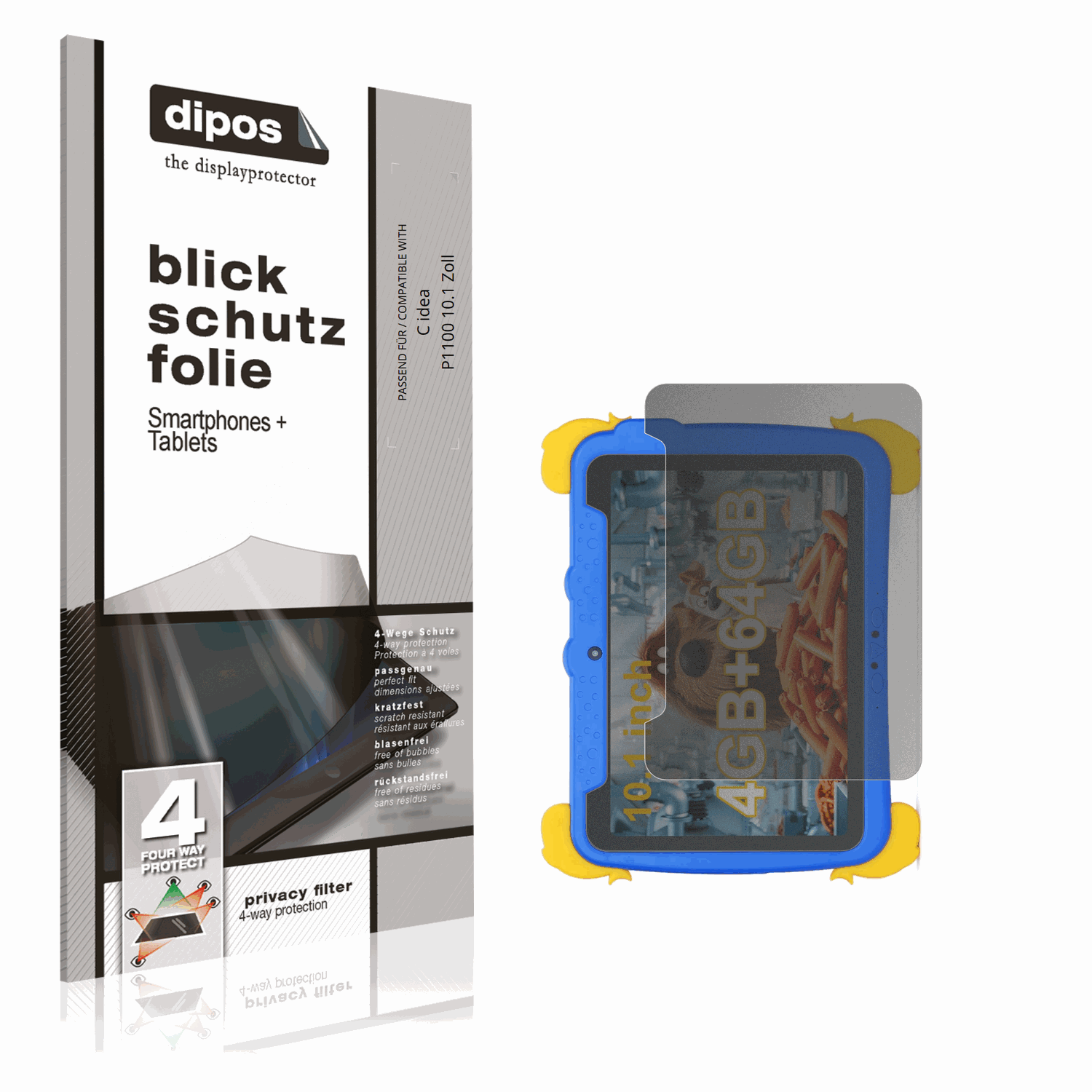 Blickschutzfolie von dipos passend für C idea P1100 10.1 Zoll, präziser Zuschnitt und blasenfrei montiert