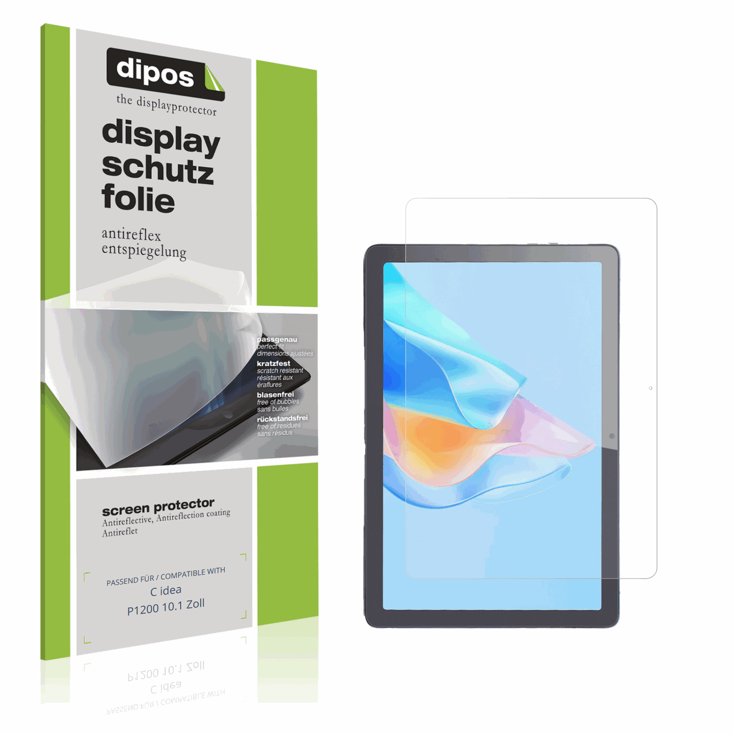 Matte Displayschutzfolie von dipos passend für C idea P1200 10.1 Zoll, präziser Zuschnitt und blasenfrei montiert