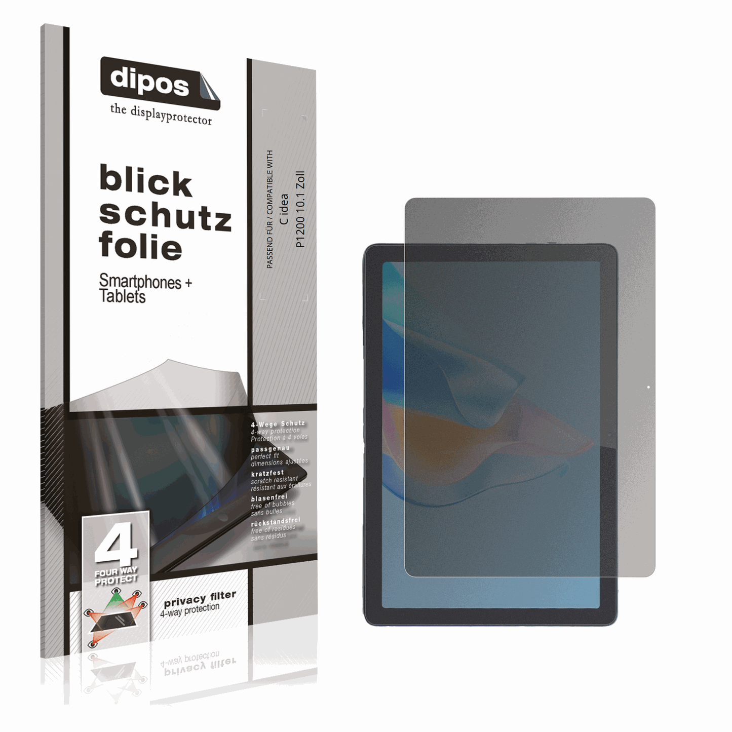 Blickschutzfolie von dipos passend für C idea P1200 10.1 Zoll, präziser Zuschnitt und blasenfrei montiert