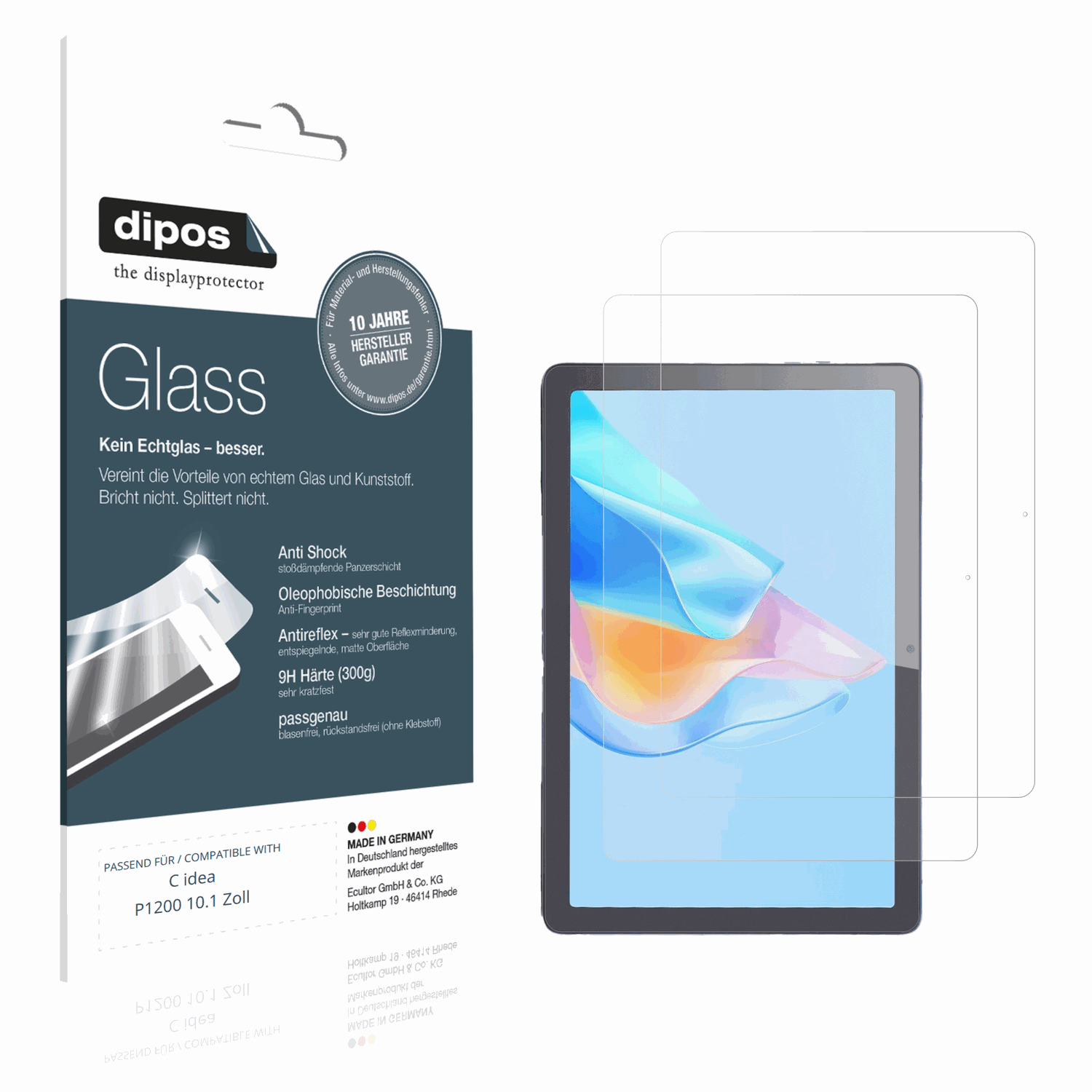 Matte Displayschutzfolie von dipos passend für C idea P1200 10.1 Zoll, 9H kratzfest und blasenfrei montiert