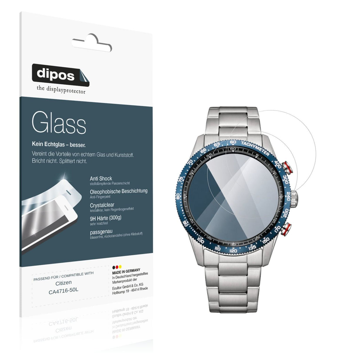 Klare Displayschutzfolie von dipos passend für Citizen CA4716-50L, 9H kratzfest und blasenfrei montiert
