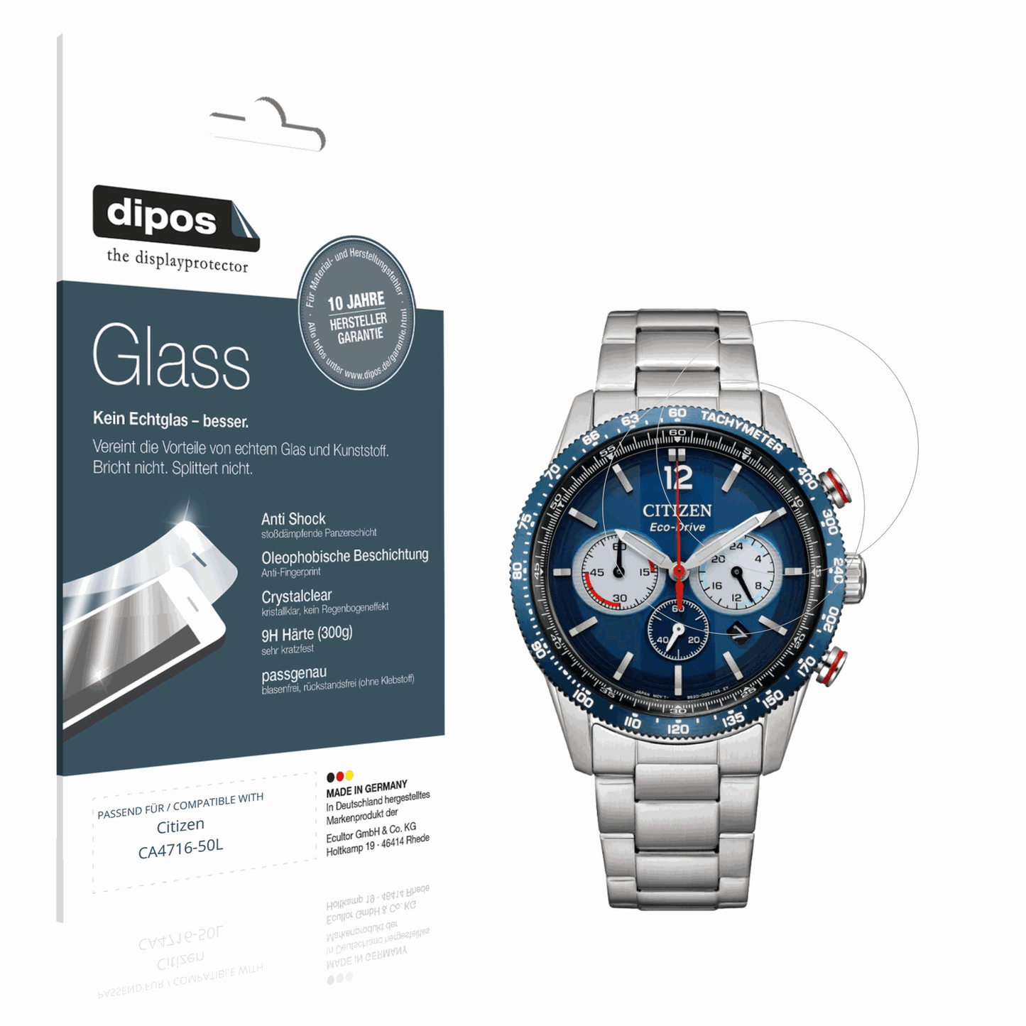 Klare Displayschutzfolie von dipos passend für Citizen CA4716-50L, 9H kratzfest und blasenfrei montiert