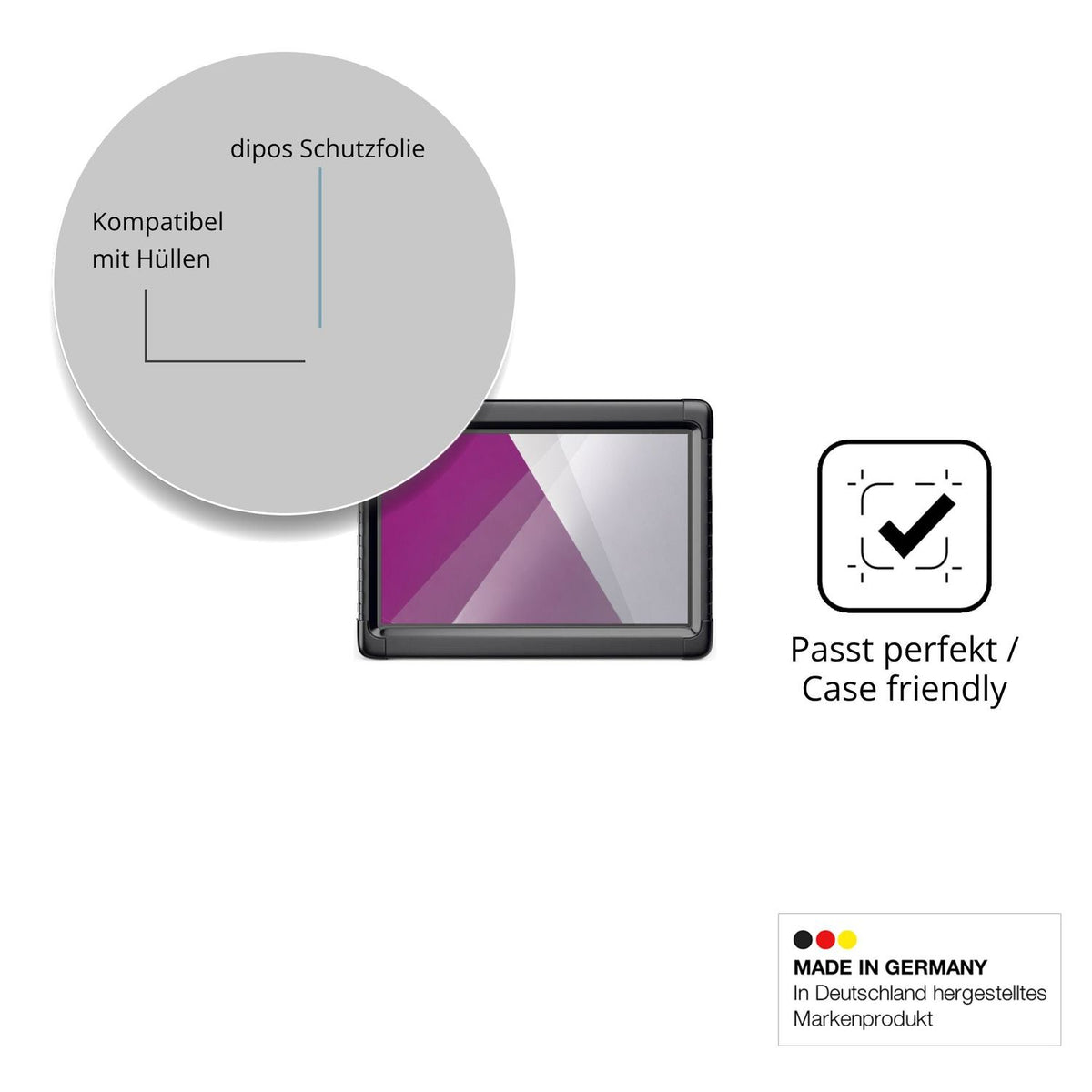 Schutzfolie mit optimaler Passform, zur Verwendung mit Hüllen geeignet