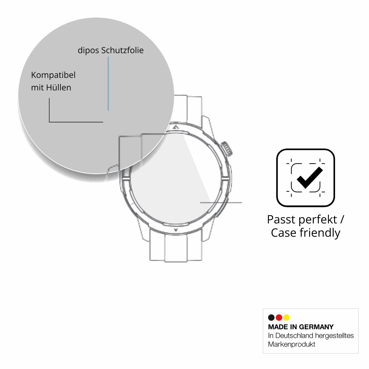 Schutzfolie mit optimaler Passform, zur Verwendung mit Hüllen geeignet