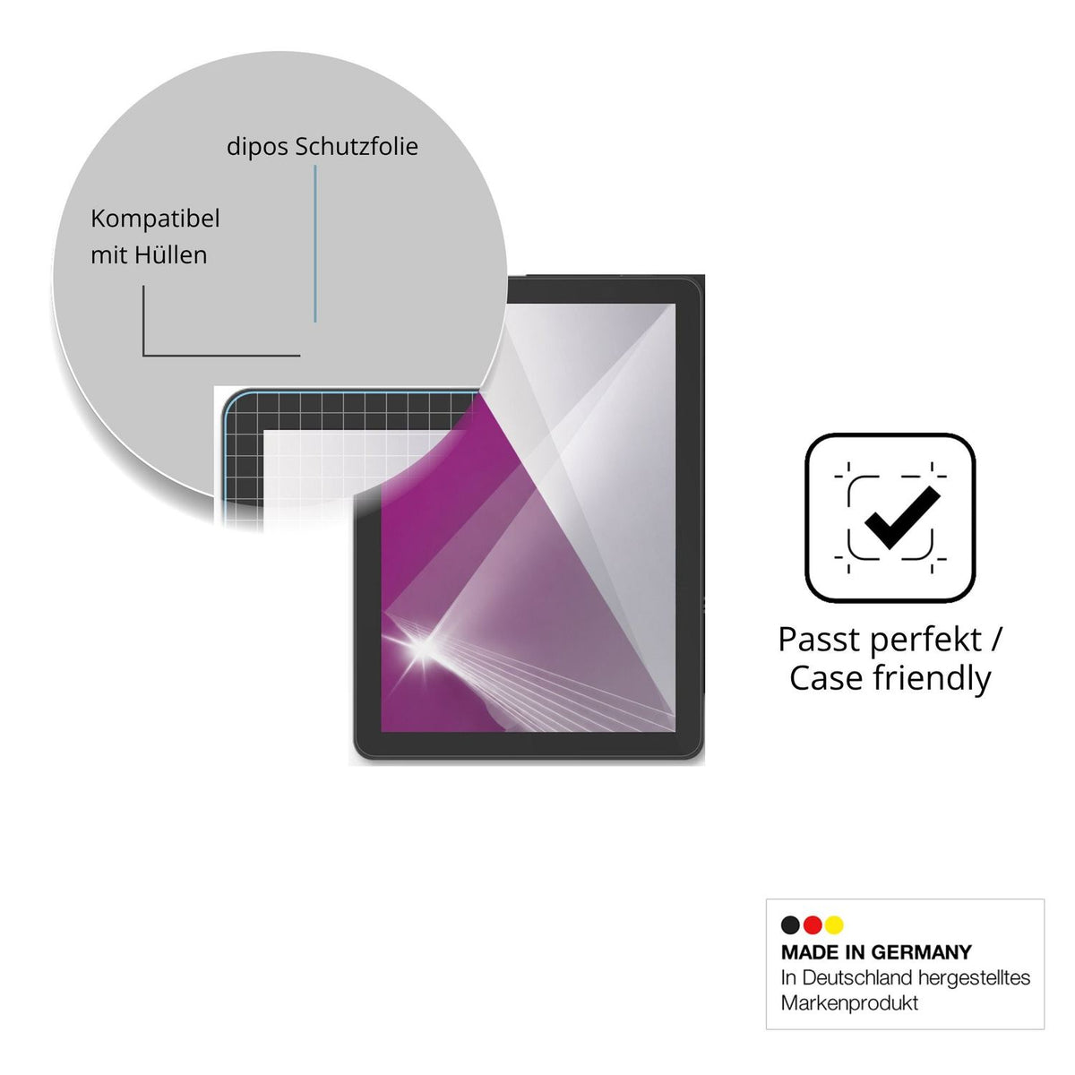 Schutzfolie mit optimaler Passform, zur Verwendung mit Hüllen geeignet