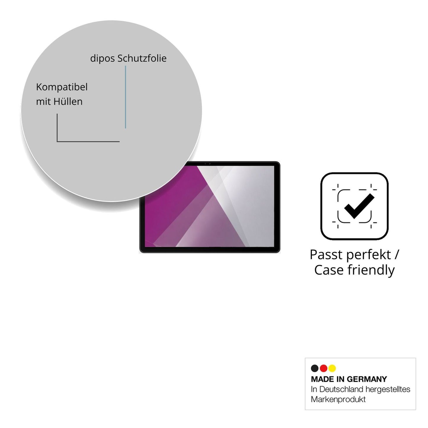 Schutzfolie mit optimaler Passform, zur Verwendung mit Hüllen geeignet