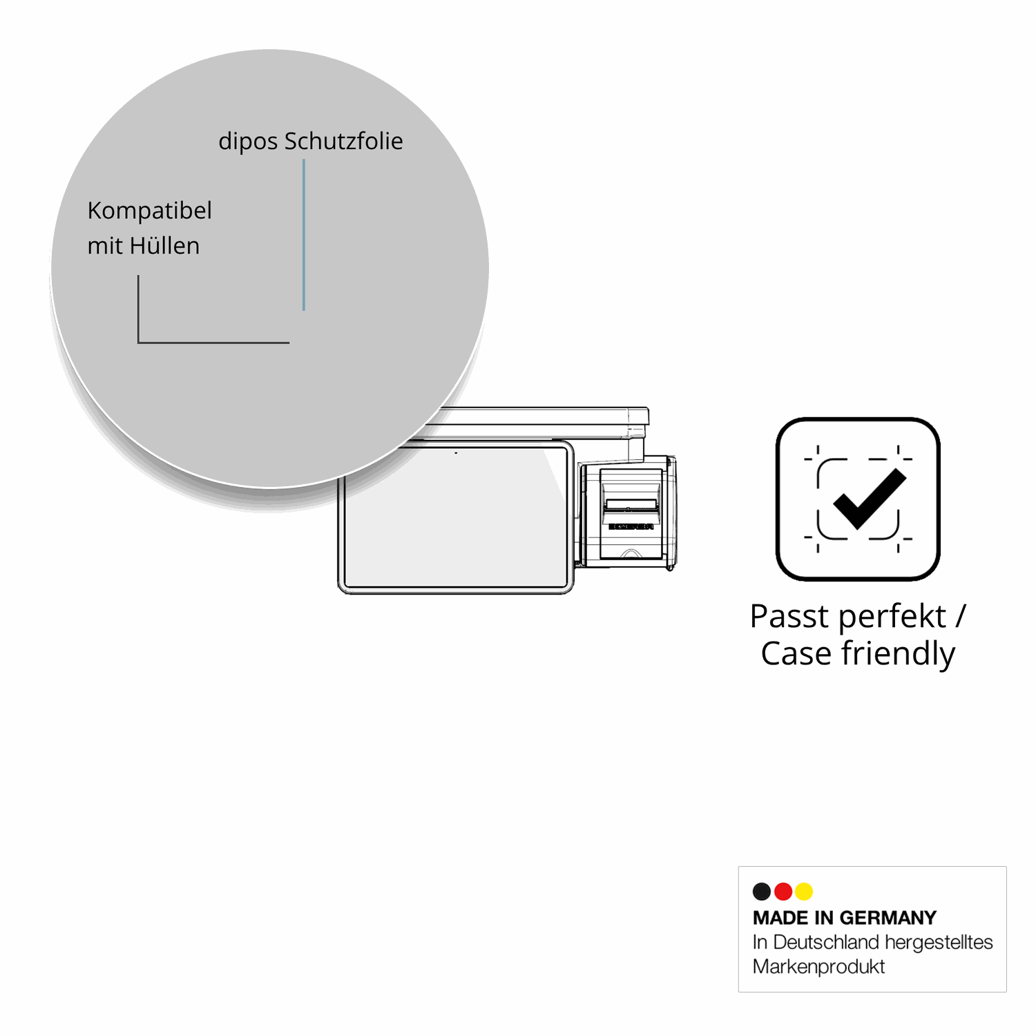 Schutzfolie mit optimaler Passform, zur Verwendung mit Hüllen geeignet