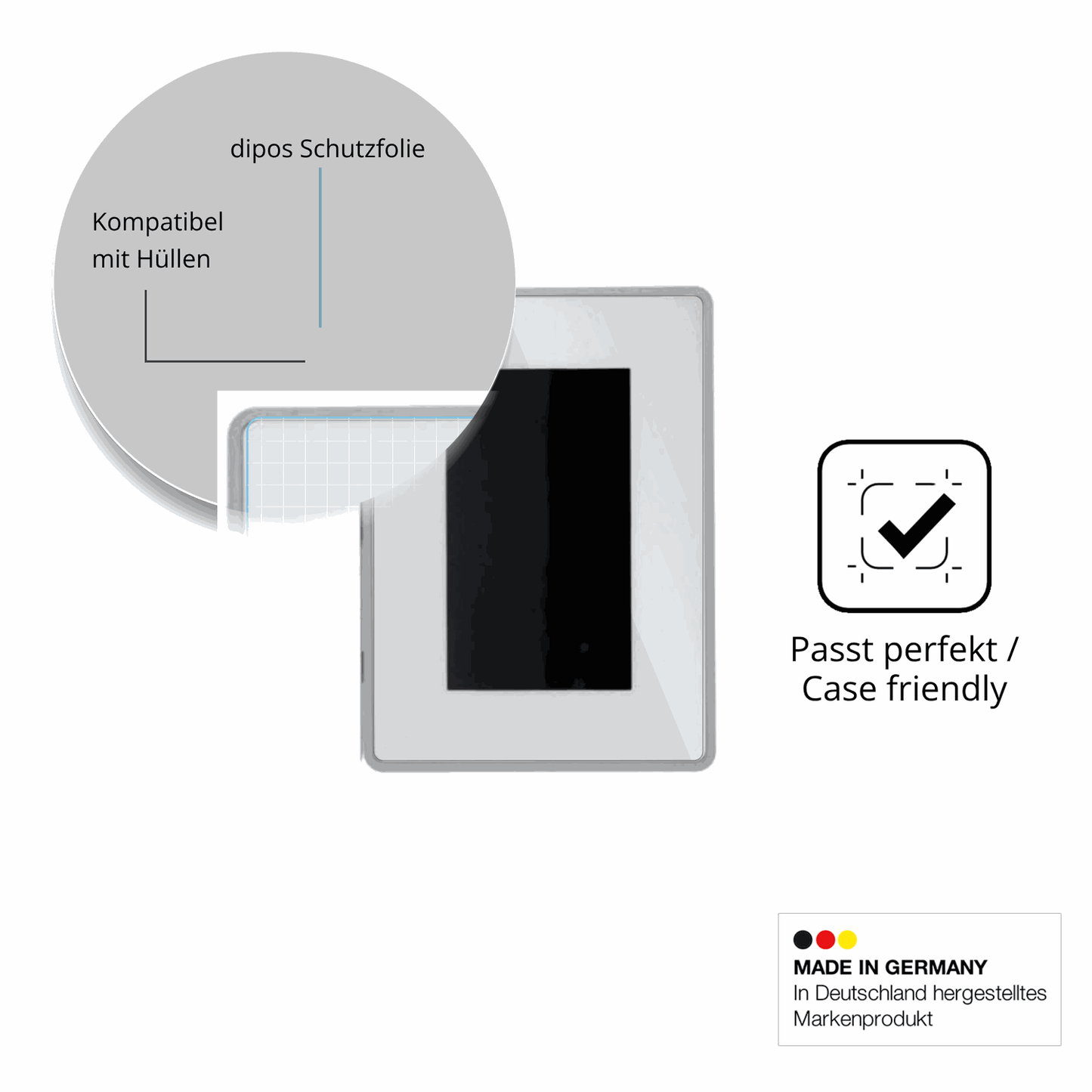 Schutzfolie mit optimaler Passform, zur Verwendung mit Hüllen geeignet