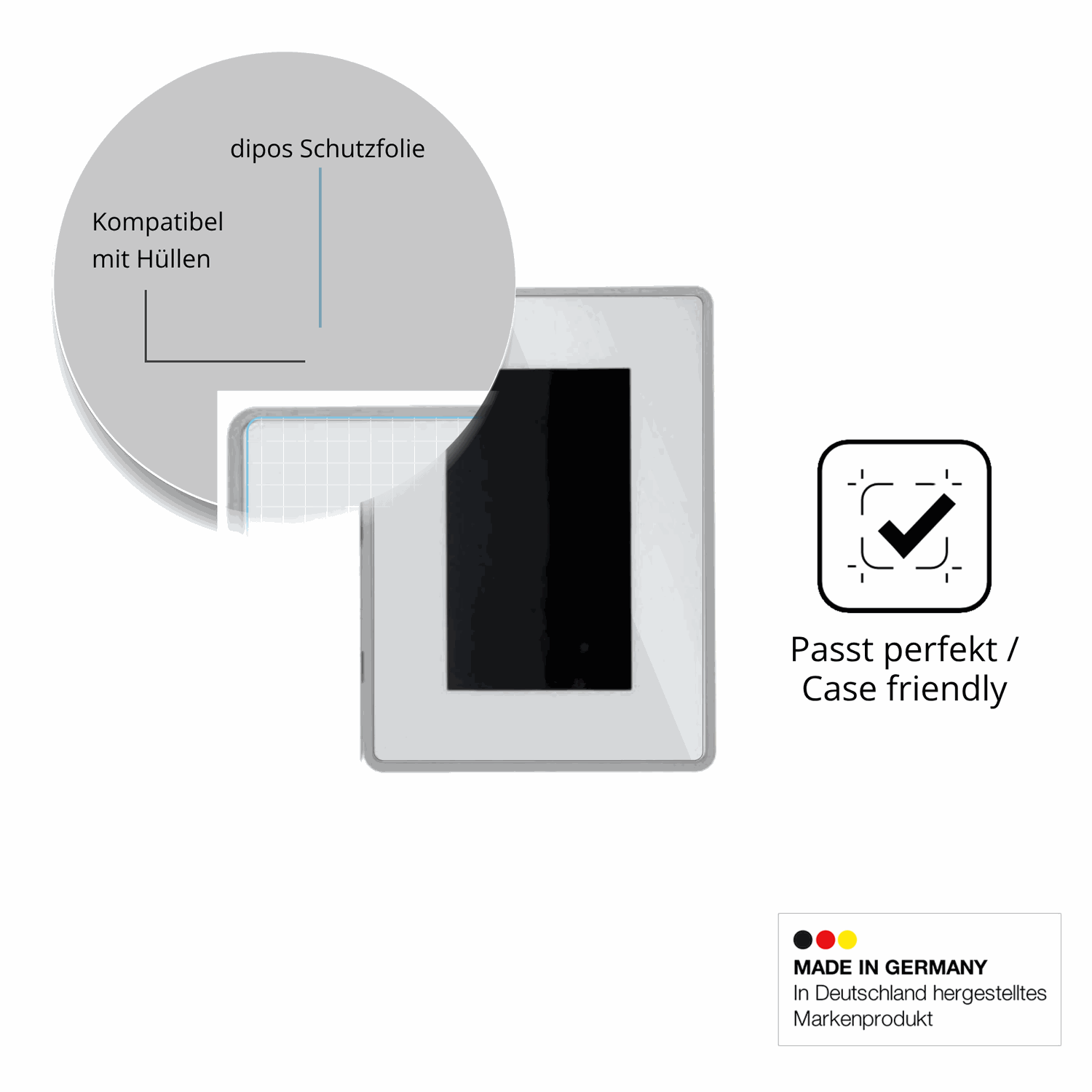 Schutzfolie mit optimaler Passform, zur Verwendung mit Hüllen geeignet