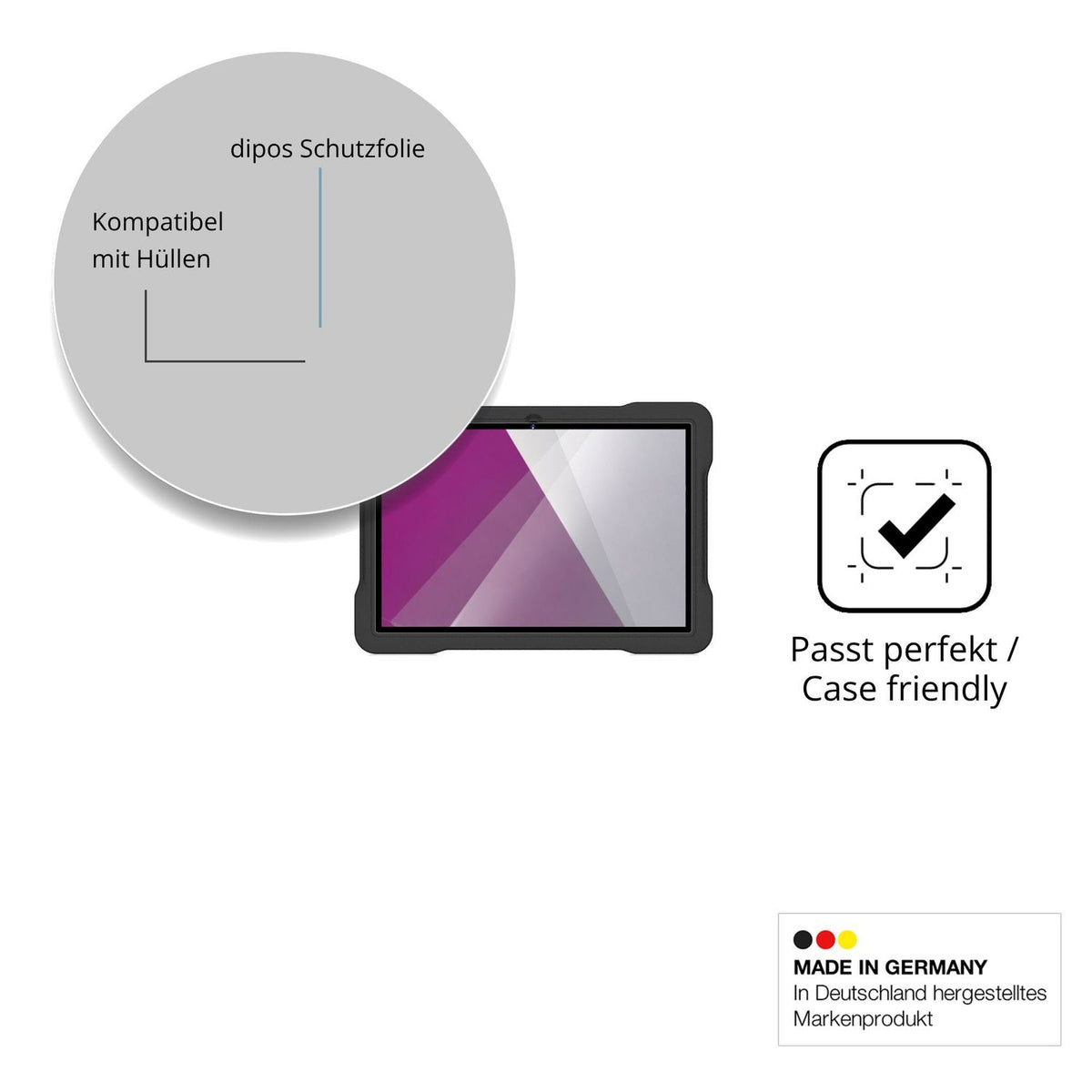 Schutzfolie mit optimaler Passform, zur Verwendung mit Hüllen geeignet