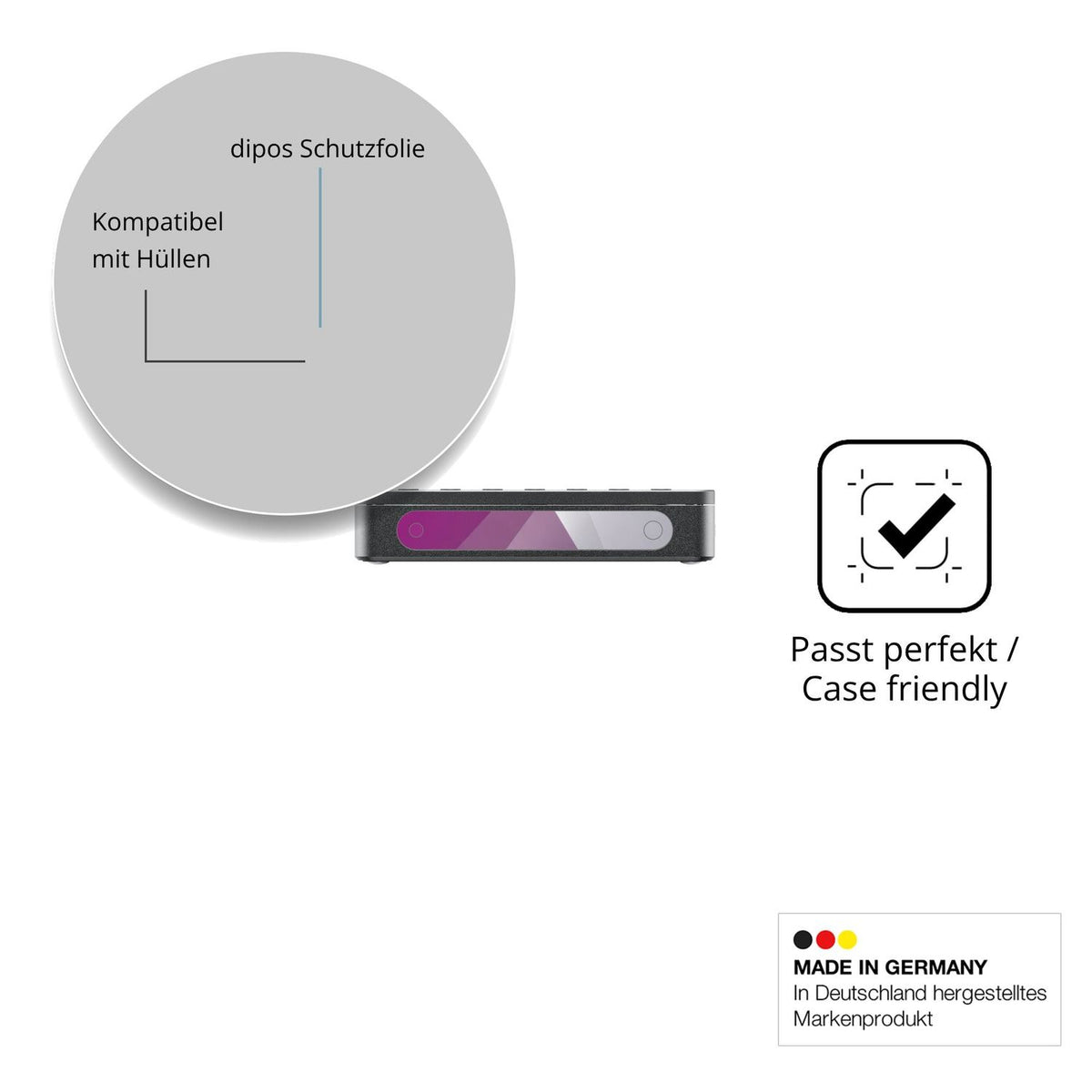 Schutzfolie mit optimaler Passform, zur Verwendung mit Hüllen geeignet