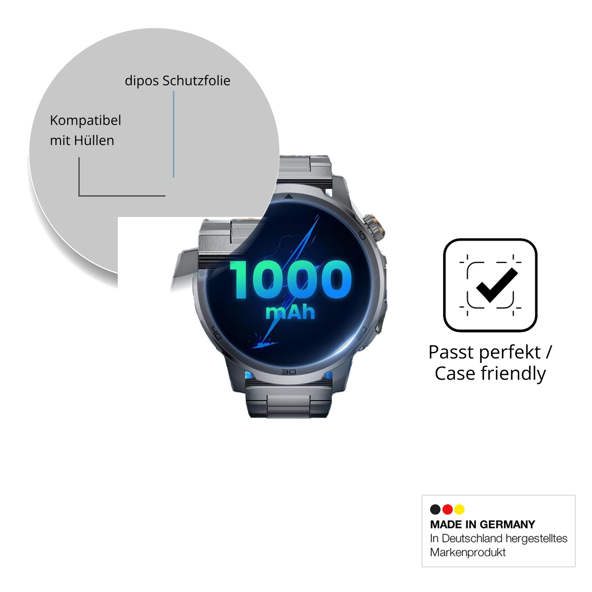 Schutzfolie mit optimaler Passform, zur Verwendung mit Hüllen geeignet