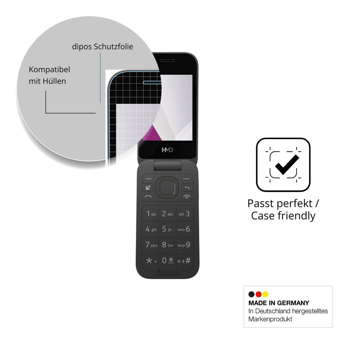 Schutzfolie mit optimaler Passform, zur Verwendung mit Hüllen geeignet