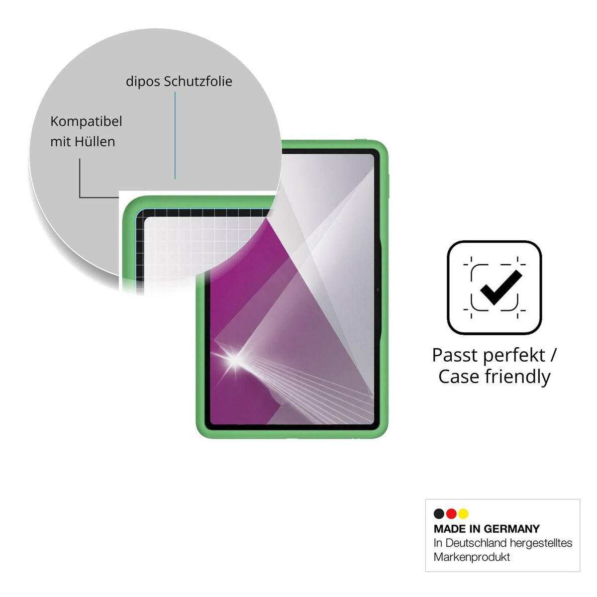 Schutzfolie mit optimaler Passform, zur Verwendung mit Hüllen geeignet