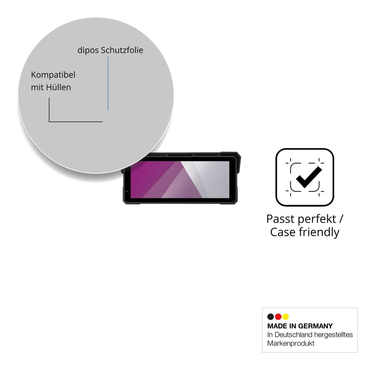 Schutzfolie mit optimaler Passform, zur Verwendung mit Hüllen geeignet