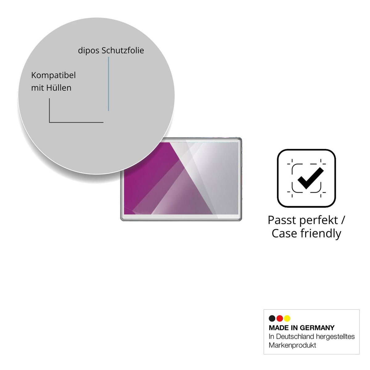 Schutzfolie mit optimaler Passform, zur Verwendung mit Hüllen geeignet